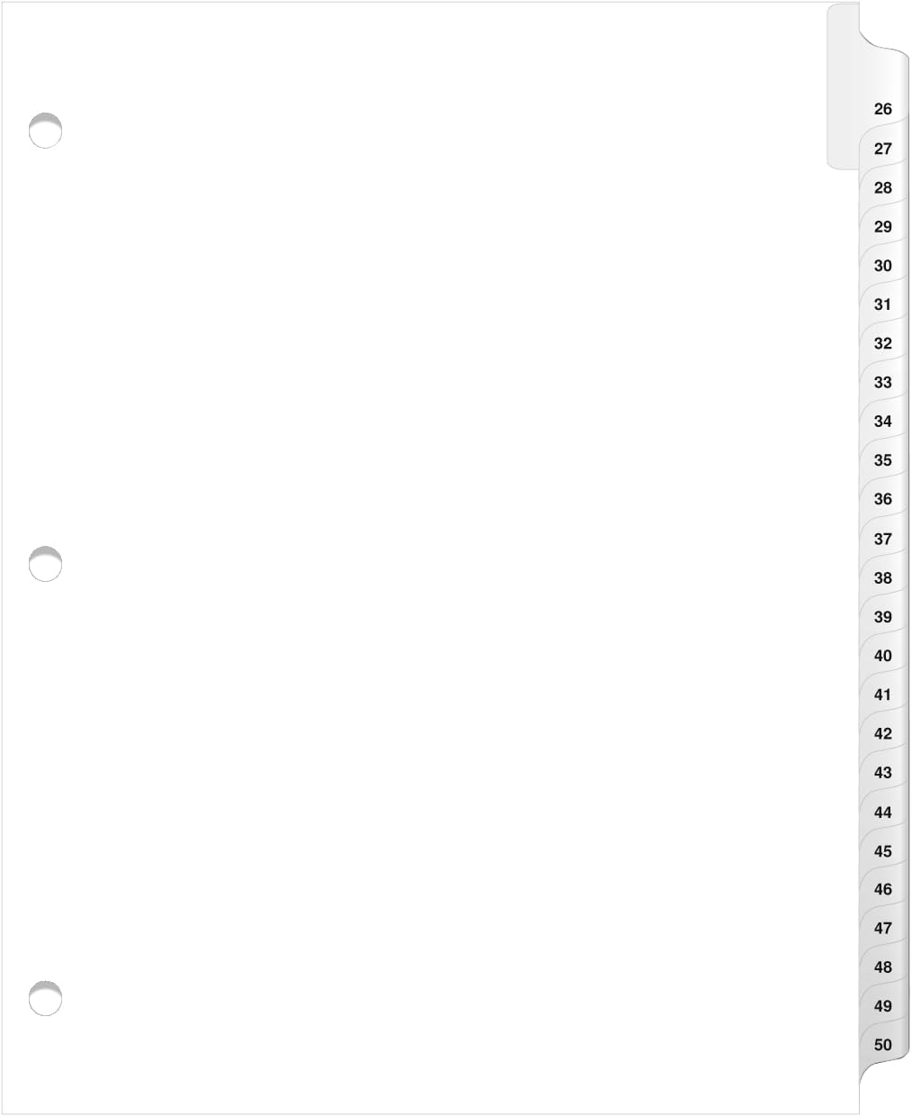 Exhibitindexesยฎ 3 Hole Punched Side Collated Exhibit Tabs - AVE Style Bold Tabs Letter Size - 26-50-Set