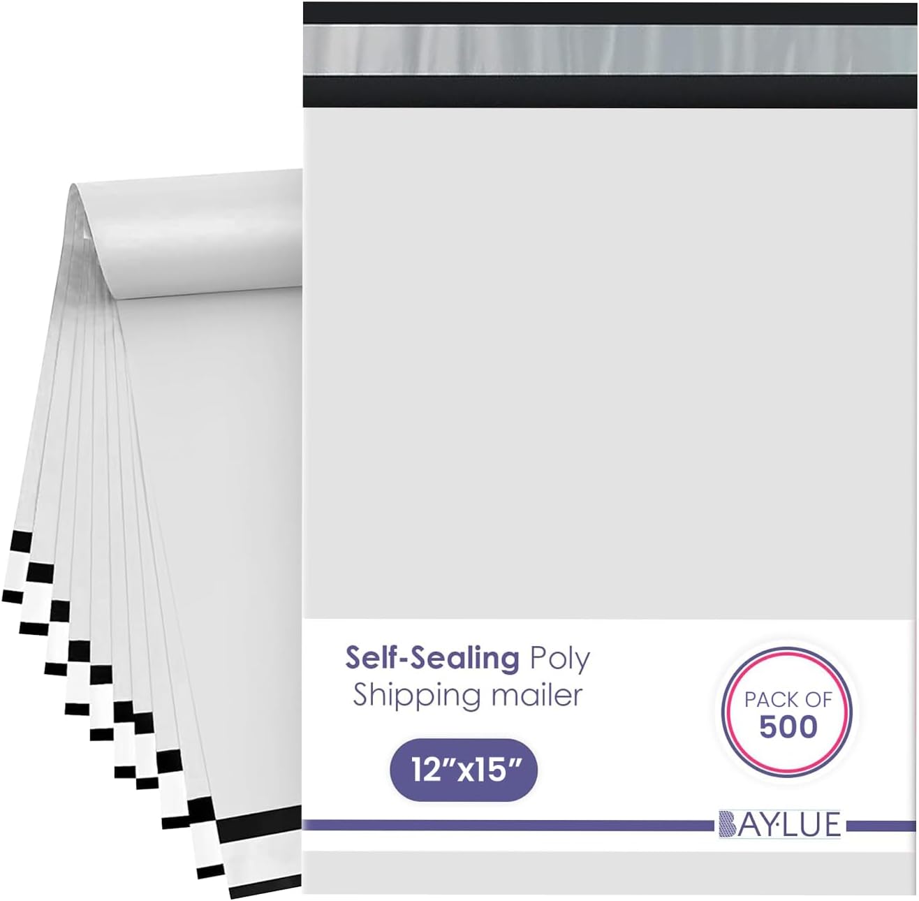 White Large Poly Mailers 12x15.5 Inch | Strong Adhesive Self-Seal Mailer Bag | Tear, Tamper, Water Resistant Shipping Envelopes | Thick Strong polymailer Bags | Clothing Shipping Bags | 500 Pcs Bulk