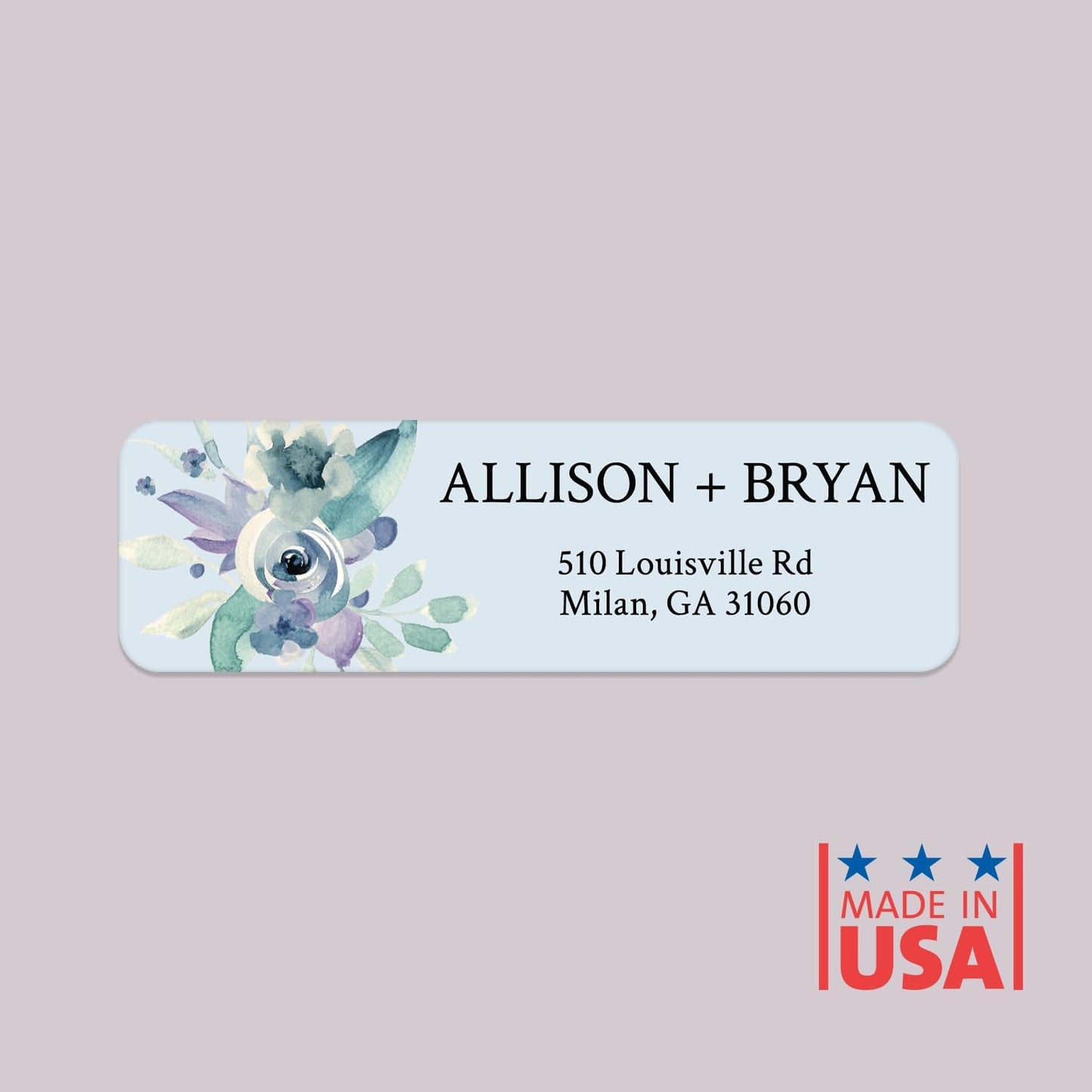 Blue Watercolor Floral Rolled Address Labels / 250 Personalized Return Address Labels/Designer Address Stickers in Elegant Plastic Dispenser