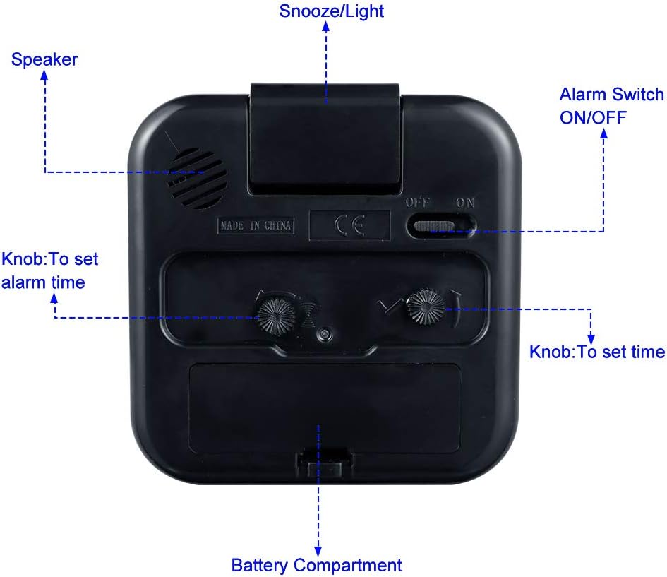 Small Battery Analog Alarm Clock Silent Non Ticking, Ascending Beep Sounds, Snooze,Light Functions (Black-B)
