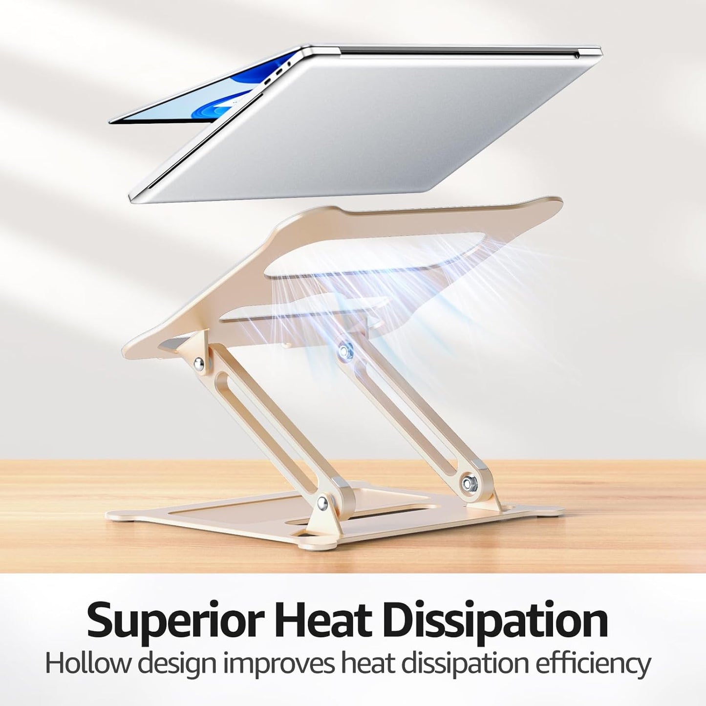 Urmust Laptop Notebook Stand Holder Adjustable Ultrabook Stand Riser Portable Compatible with MacBook Air Pro HP Dell XPS Lenovo All laptops 10-15.6"(Light Gold)