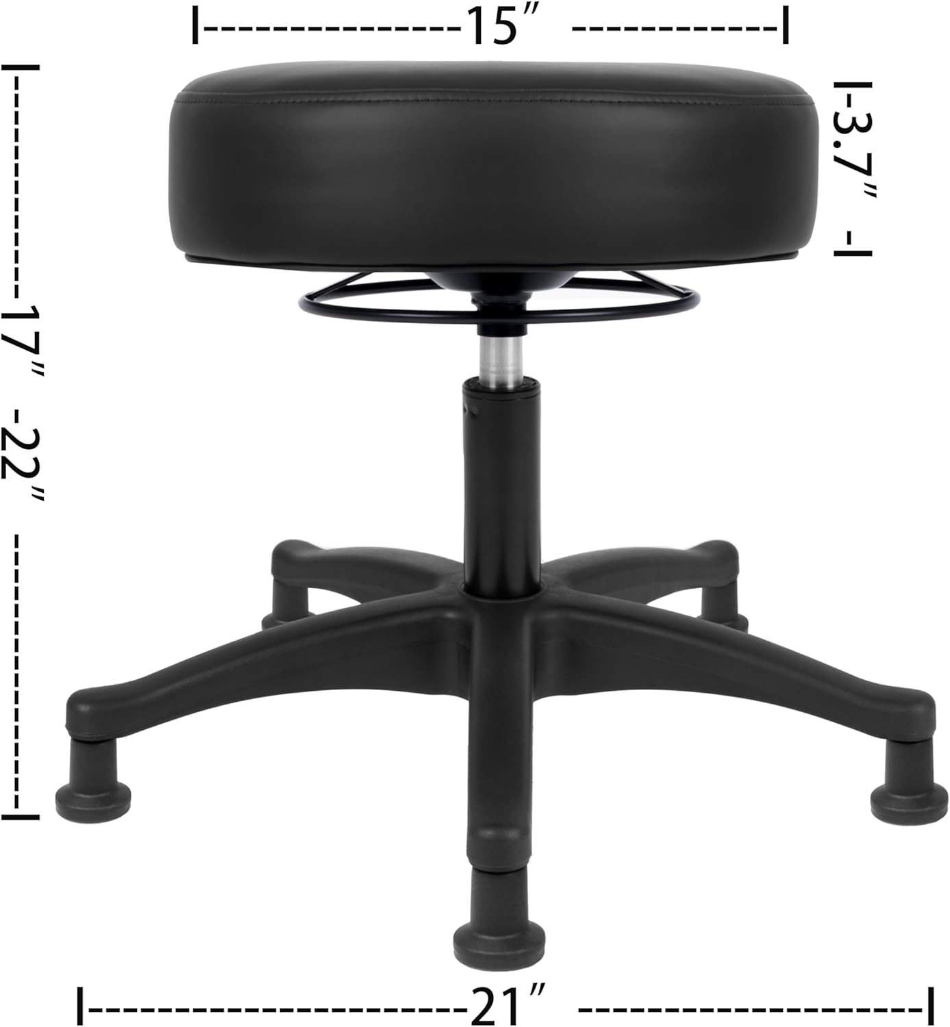 TAKE UR SEAT®15" Table Height Adjustable Round Seat Stool Heavy Duty Built and Shipped Within 24 Hours, Spa, Medical, Lab, Black (Glide)