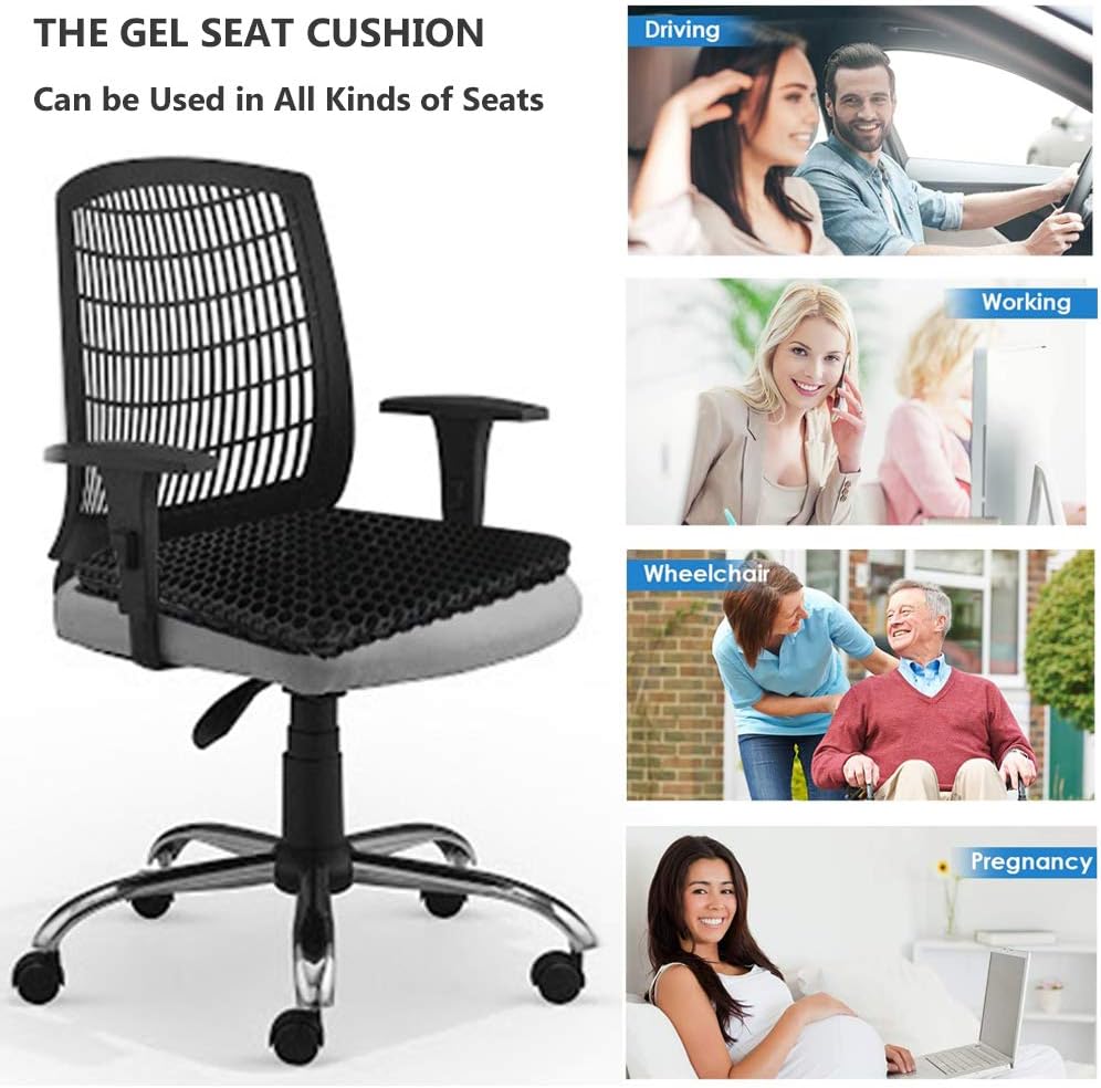 Gel Seat Cushion for Long Sitting (Super Large & Thick), Soft & Breathable, Gel Chair Cushion for Wheelchair, for Hip Pain, Gel Seat Cushion for Office Chair