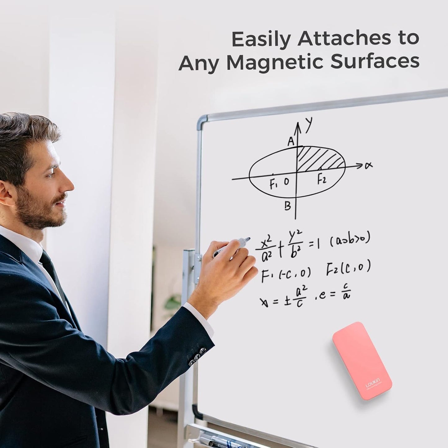 loukin Magnetic Dry Erase Eraser, Whiteboard Eraser, Glass Board Remover, 3.4 fl oz Whiteboard Cleaner Included, for Classroom, Home and Office Use (Pink)