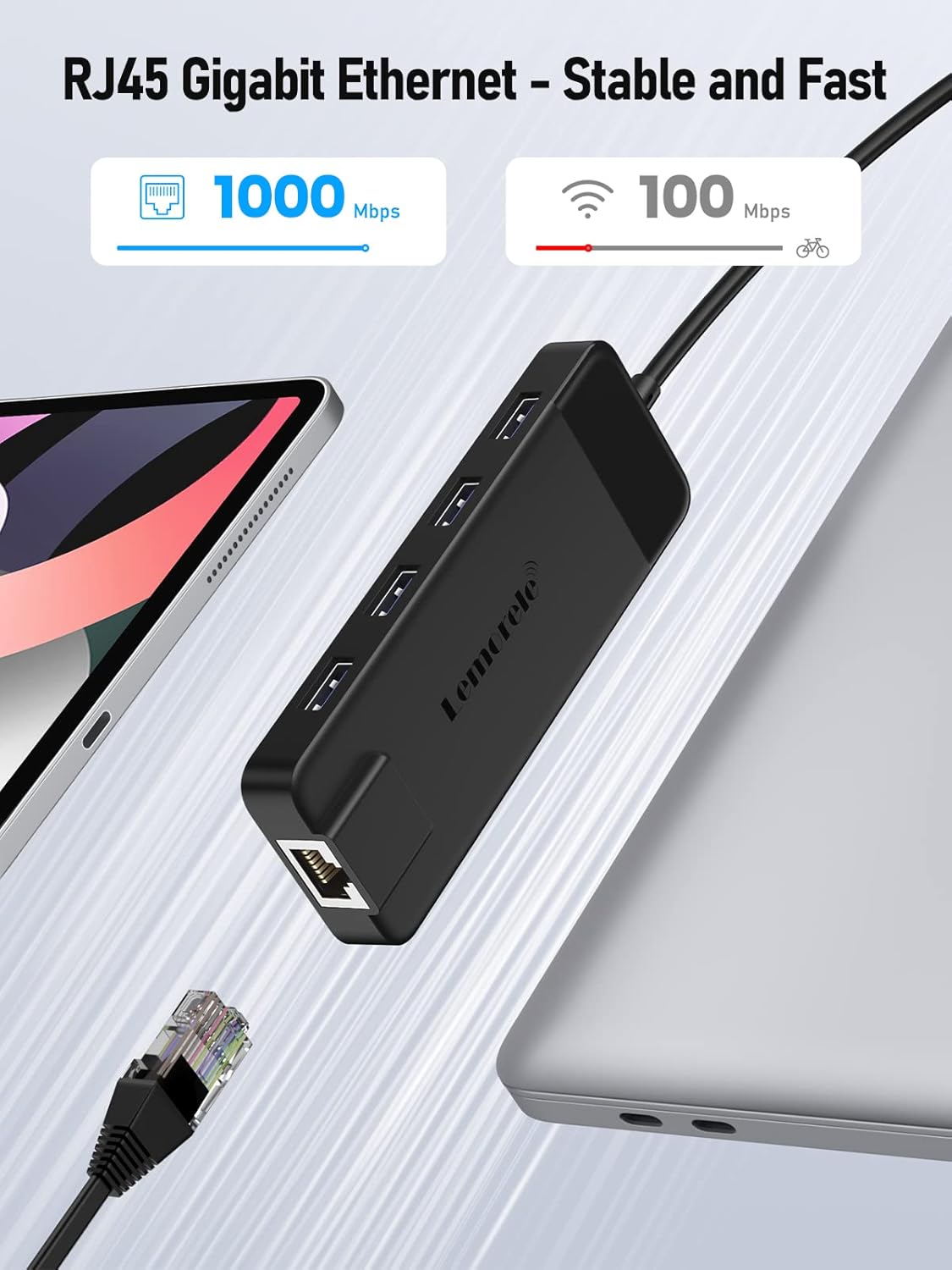 Lemorele USB C Hub Multiport Adapter 10-in-1 USB C Dongle for MacBook Pro Air, Gigabit Ethernet with 4K HDMI, 100W PD, USB 3.0 5Gbps Port, SD/TF Card Reader Adapter, Compatible for Windows/Mac/iPad…