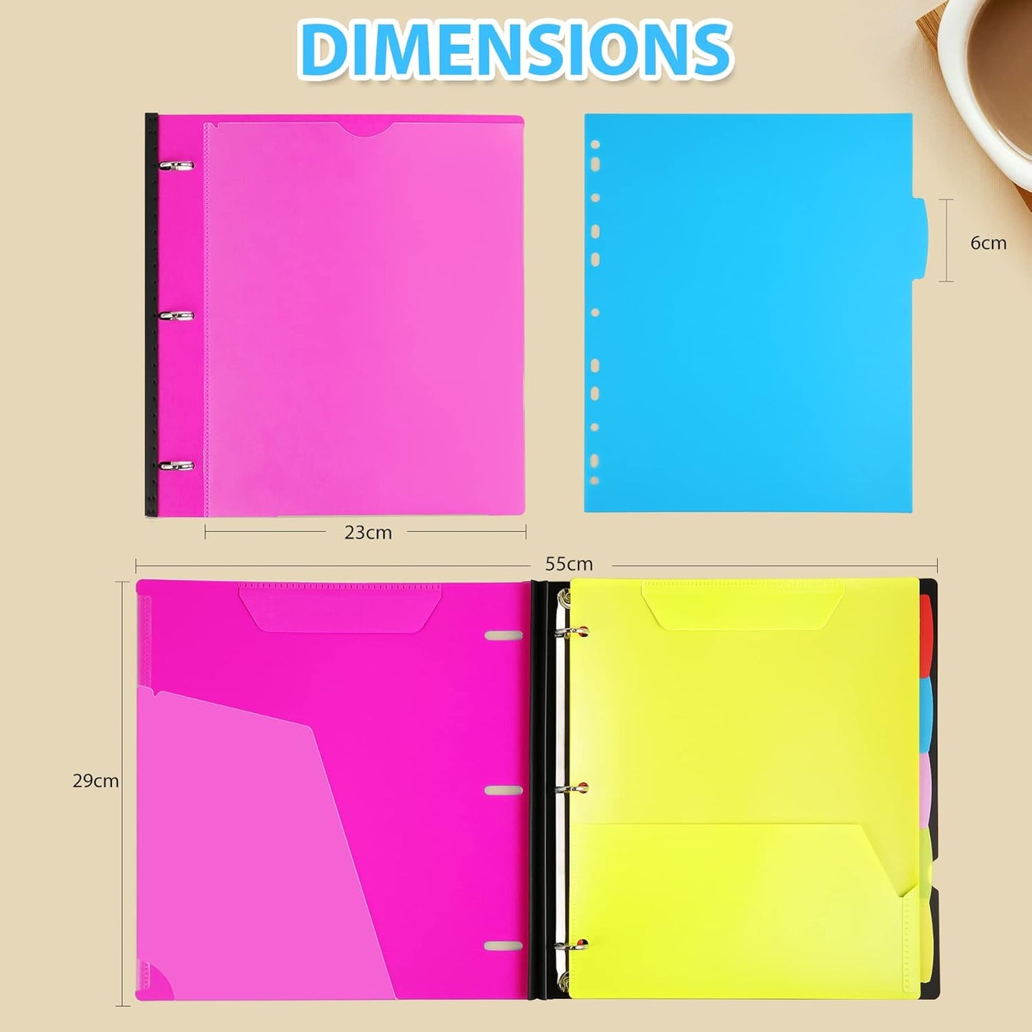WOT I 1-Pack Telescoping 3 Ring Binder Notebook - Customizable Cover, 5 Dividers & Pocket Folder in One Slim Organizer (60 Sheets Included), Pink