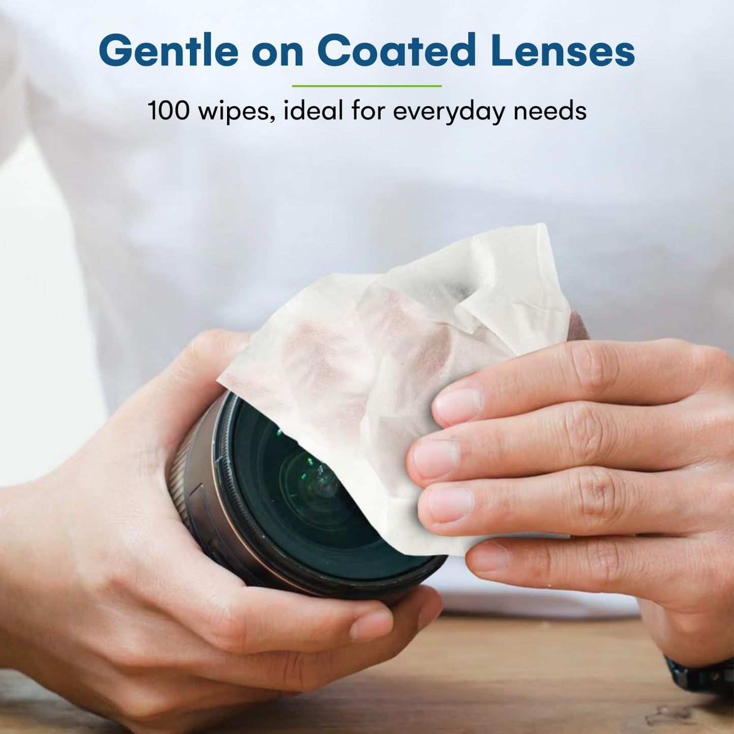 Care Touch Lens Wipes for Eyeglasses- 100 Count Individually Wrapped Pre- Moistened Wipes, 5 x 6 Inch- Camera Lens, Sunglasses and Glasses Cleaner,- Gentle and Portable for Cleaning of Optical Devices
