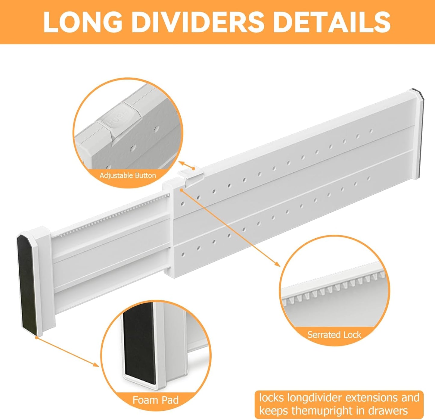 REBECAT 10 Pack Drawer Dividers for Clothes Adjustable Drawer Dividers 4" High Expandable from 15"-21" for Dresser Baby Clothes Bathroom,Bedroom Kitchen and Office Storage,White