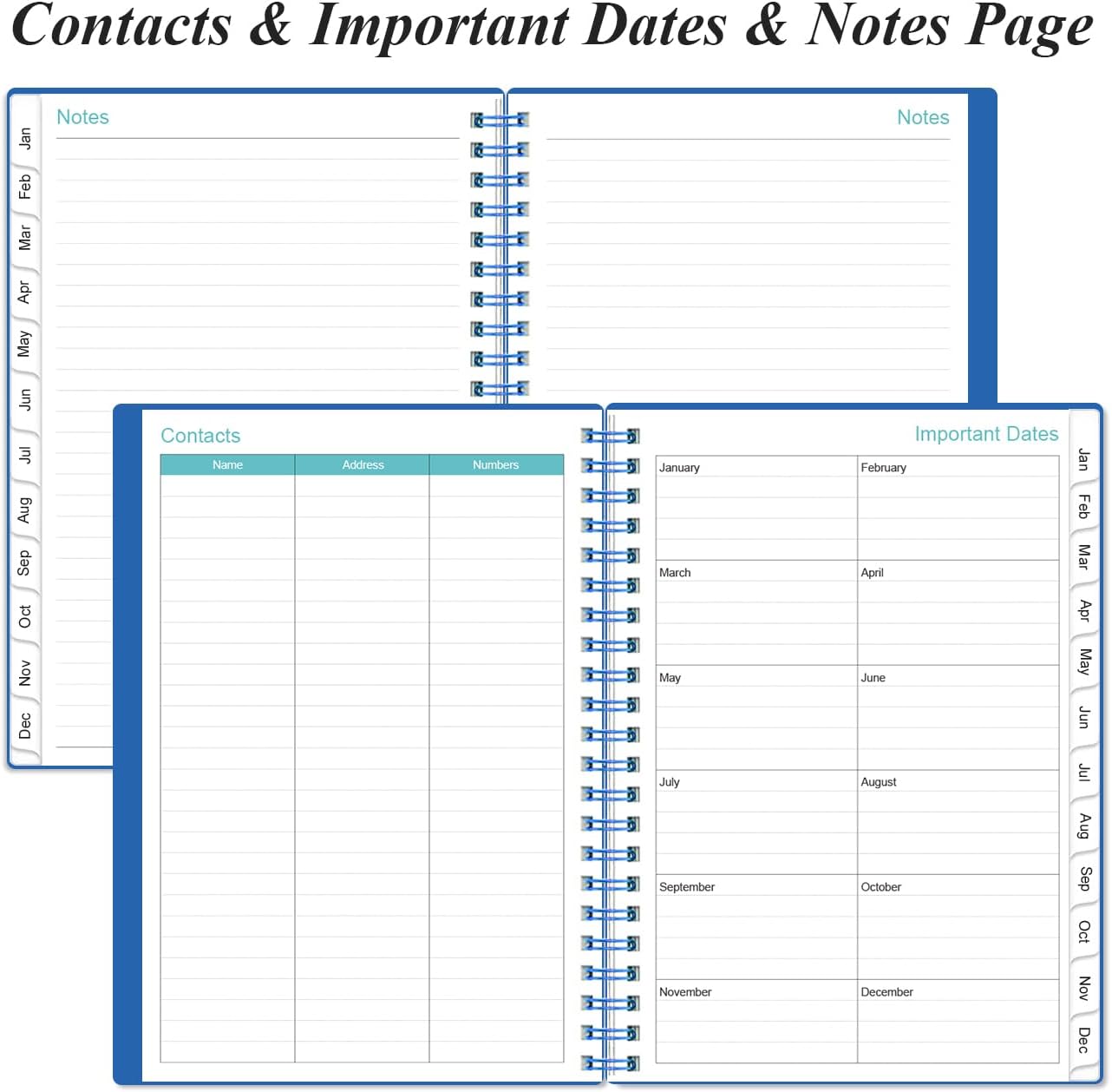 2026 Planner - Planner 2026 from January 2026 - December 2026, Weekly & Monthly Planner Spiral Bound with 12 Monthly Tabs, Inner Pocket, 6.4" x 8.5", Blue-B