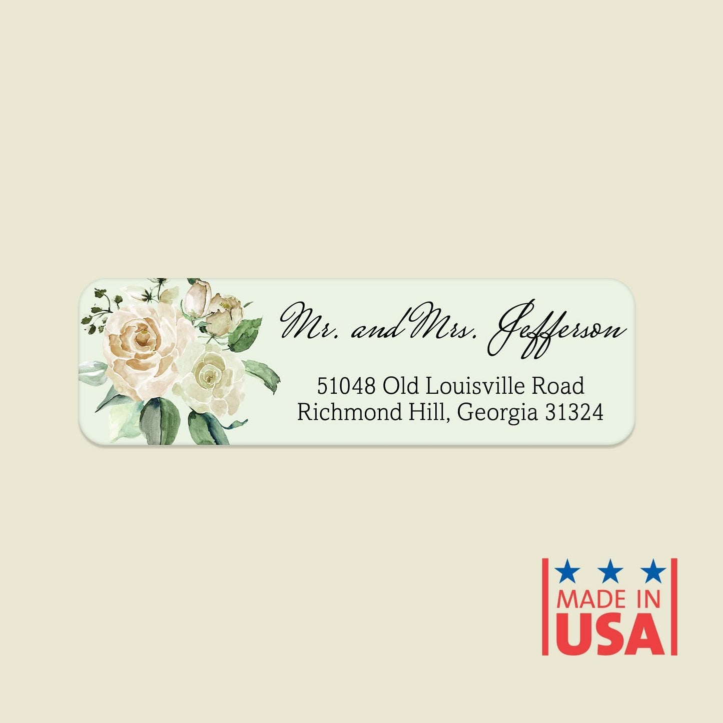 Green Watercolor Floral Rolled Address Labels / 500 Personalized Return Address Labels/Designer Address Stickers in Elegant Plastic Dispenser