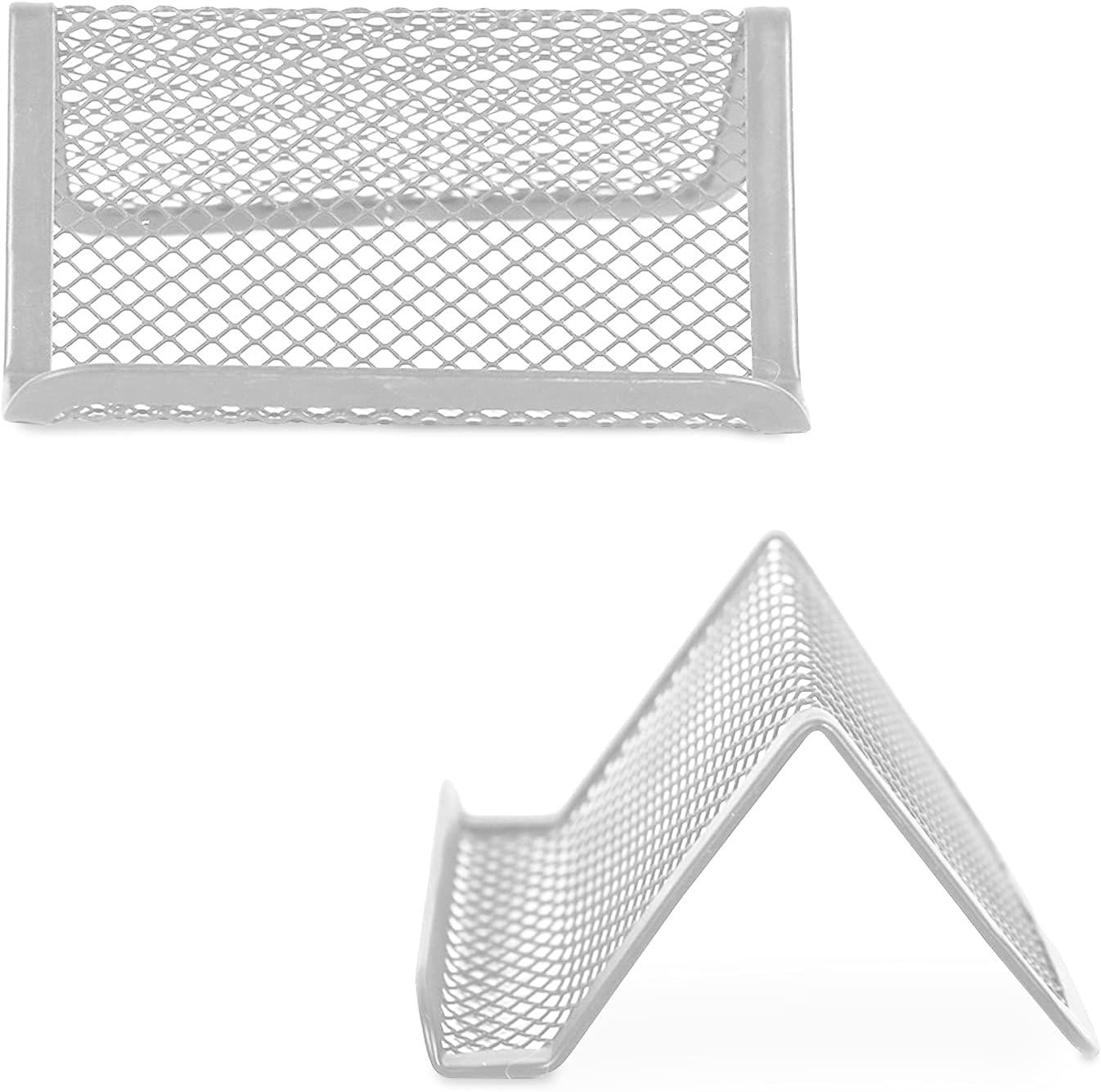 Rocutus 8pcs Business Card Holder - Metal Desk Card Organizer (Silver)