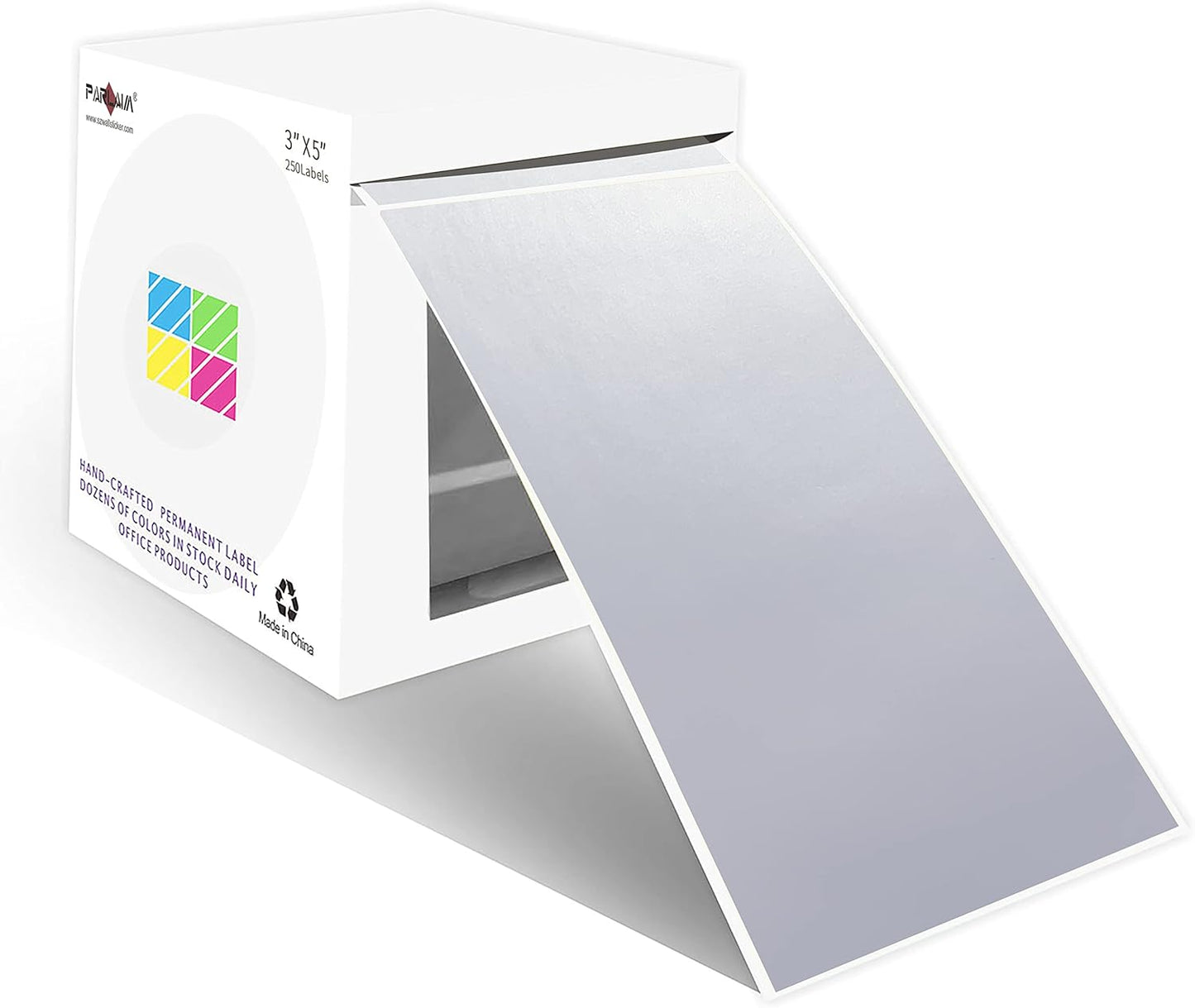 PARLAIM 3 X 5 Inch Rectangle Permanent Adhesive Color Coding Stickers,Square Grey Inventory Stickers -250 Per Dispenser Box(Silver)