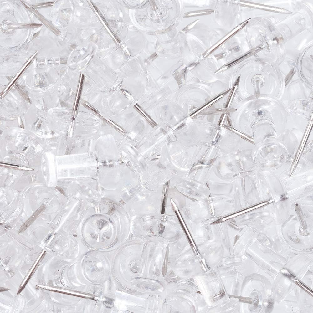 JAM PAPER Colorful Push Pins - Clear PushPins - 100/Pack