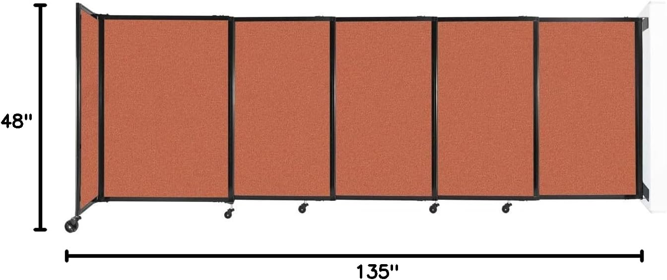 Wall-Mounted Sliding StraightWall Room Divider | Adjustable Widths | Locking Wheels | Room Separator | Up to 11'3" Wide x 4' Tall Papaya Fabric Panels
