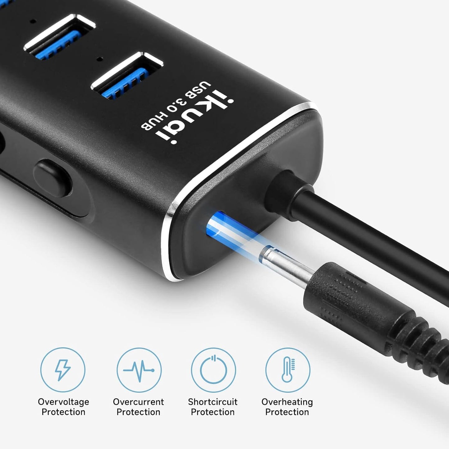Powered USB 3.0 /USB C Hub, ikuai Aluminium 7-Port USB Hub Splitter with AC Adapter LED Individual On/Off Switches and 3.3ft Extended Long Cable for Laptop, Mac, PC, Flash Drive, Mobile HDD