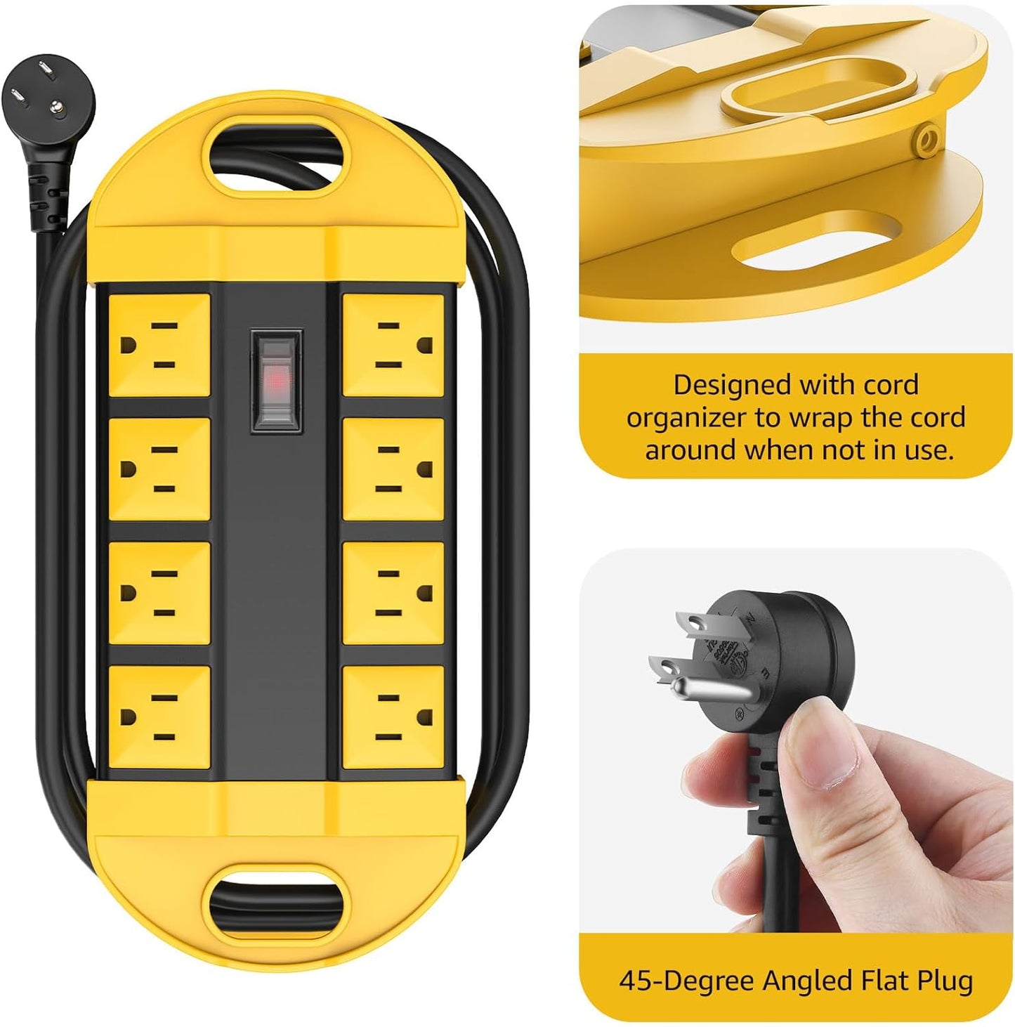 CCCEI Outdoor Power Strip Weatherproof with 8 Plug, Waterproof Extension Cord with Multiple Outlets, Christmas Exterior Garden Yard Surge Protector 10FT.