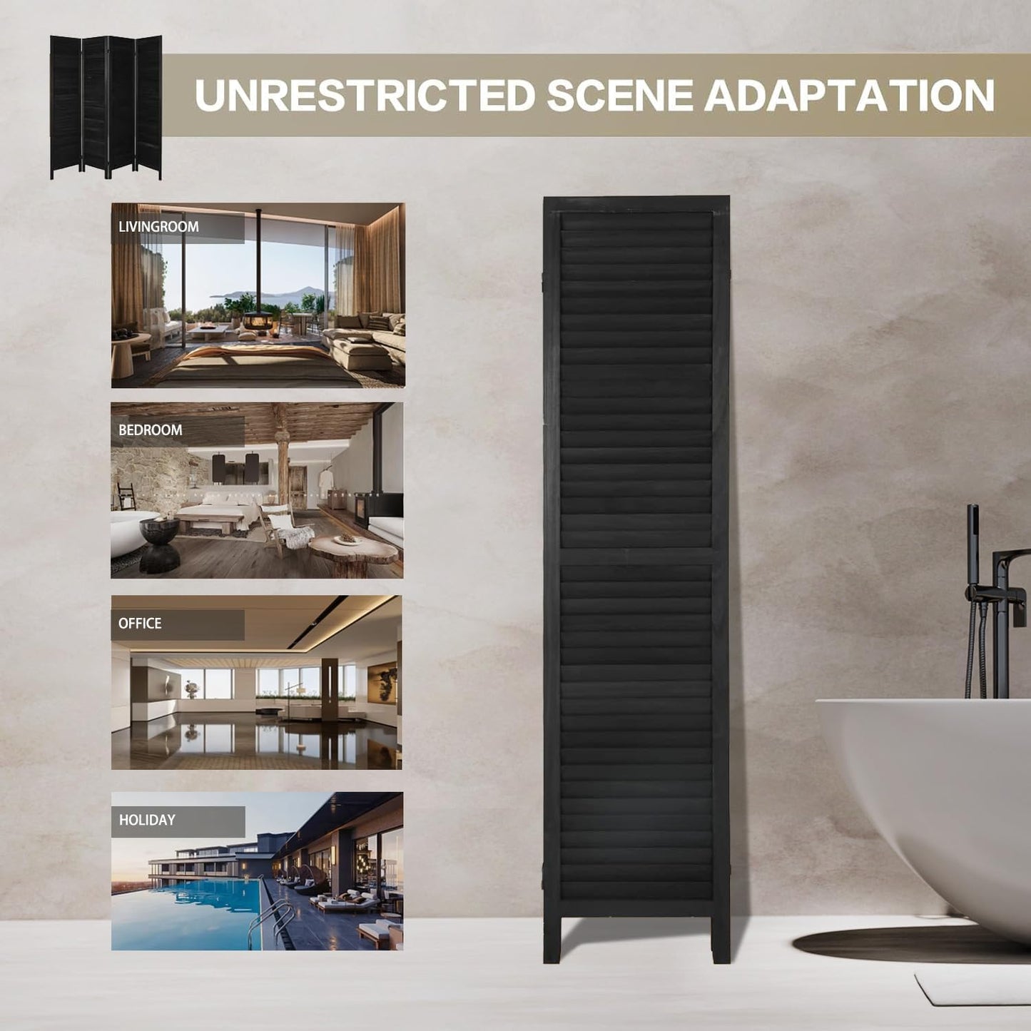 NicBex 8 Panel Room Divider 5.6FT Wood Room Dividers with Louvered Design, Folding Privacy Screens Portable Freestanding Partition Wall Dividers for Home Bedroom Office, Black