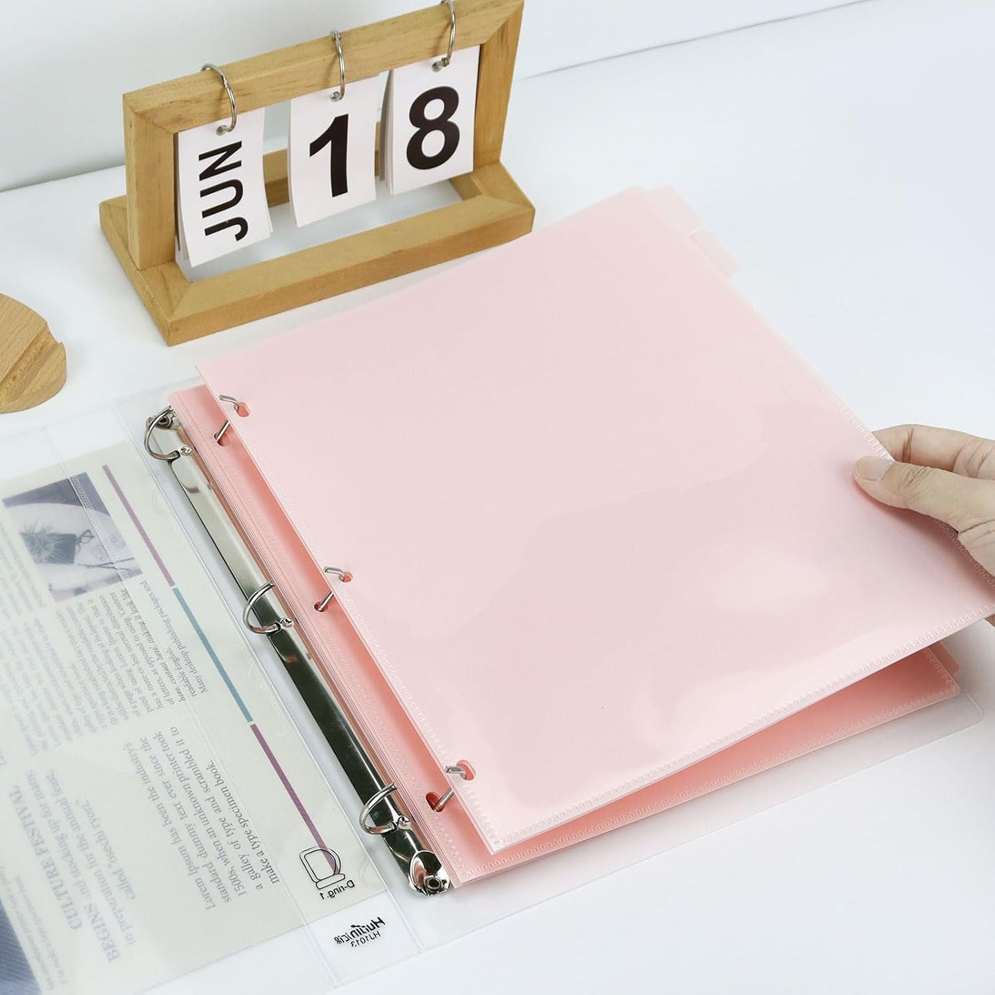 8 tab dividers for 3 Ring Binder with Pockets, Plastic Dividers with Clear Front Pocket, 8-tab Index Dividers with 3 Holes Punched for School & Office Supplies (Pink, 8 Tabs)