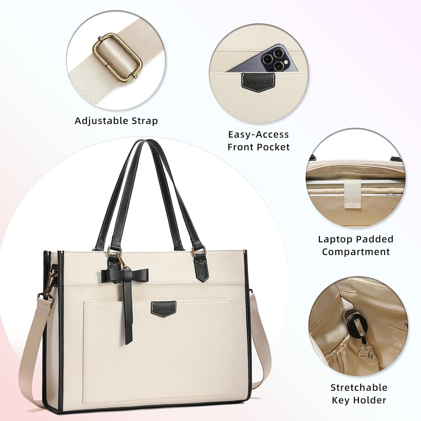 Keyli 3pcs Laptop Bag for Women,15.6 Inch Canvas Tote Bag Work Bags Large Business Computer Briefcase Shoulder Handbag Purse