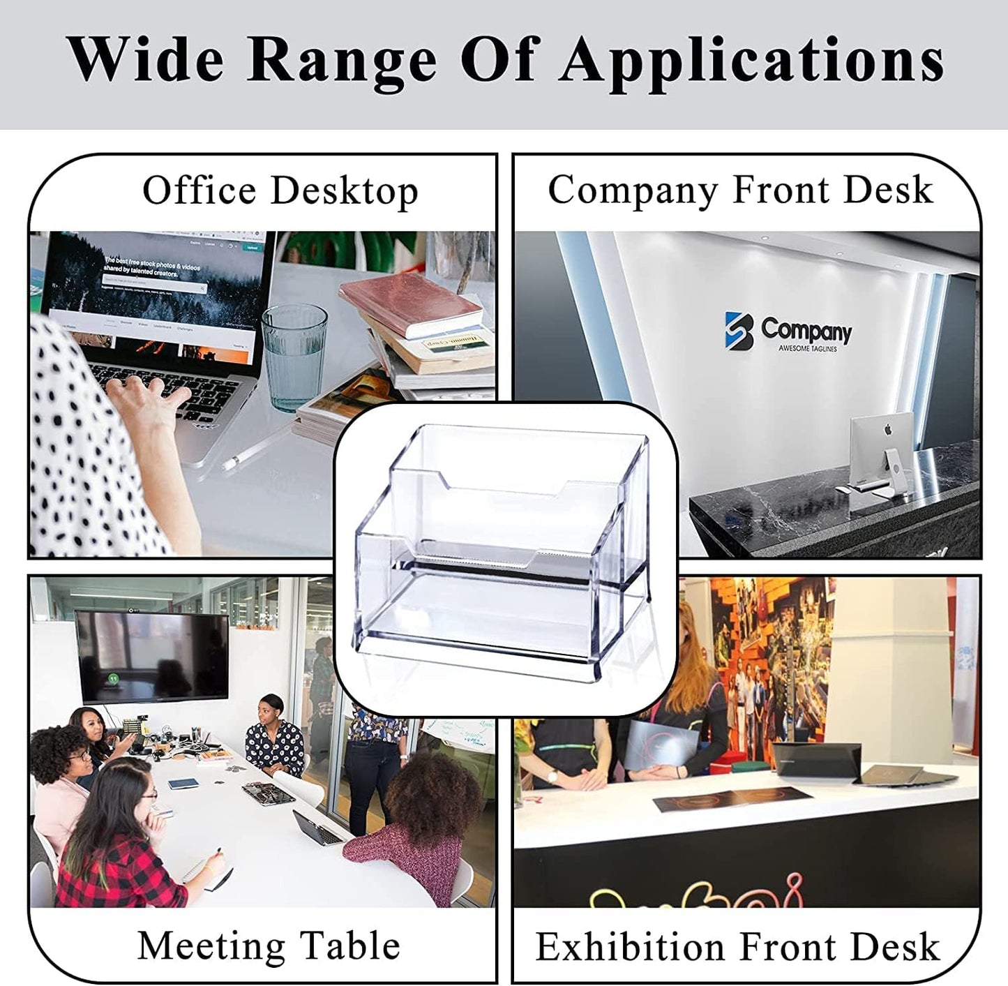 3 Pack Clear Acrylic Business Card Holder,2 Tier Premium Acrylic Clear Business Card Holder Stand for Desk Fits 100 Business Cards