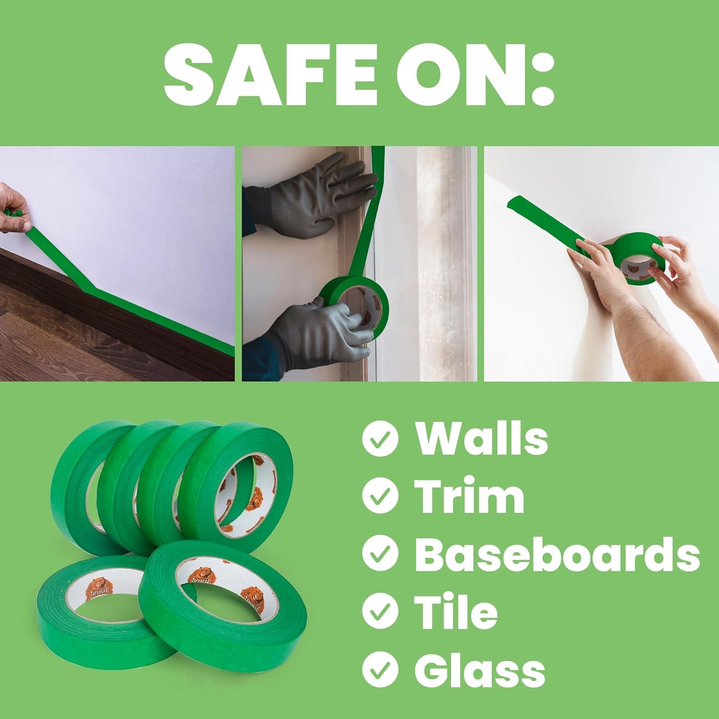 Green Painters Tape Multi-Surface Masking Tape 1.41 inch x 60 Yard, Indoor and Outdoor Painting Tape, Residue Free Easy Removal with Sharp Lines, Paint Tape for Walls, Auto, Home, 6Rolls