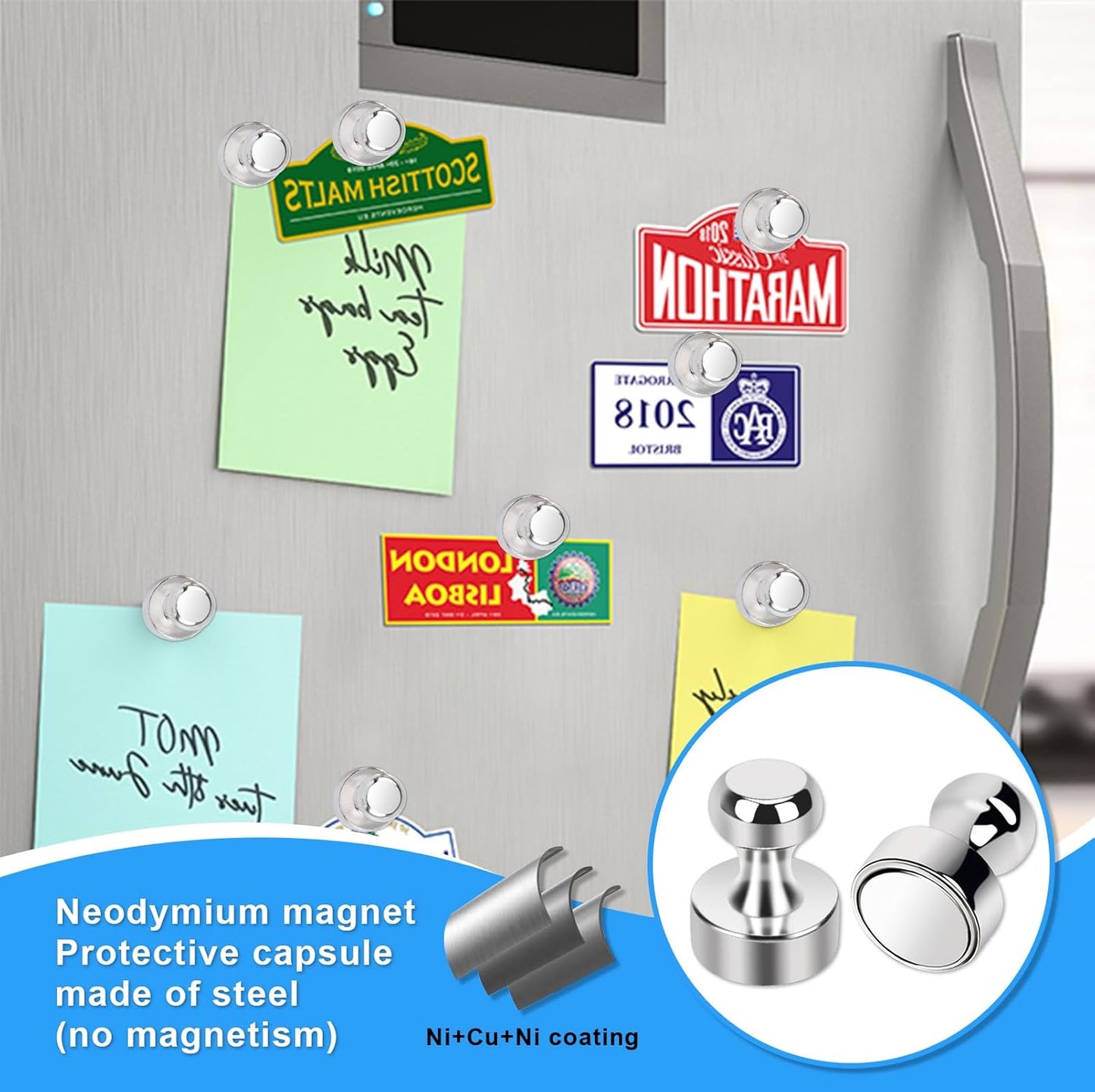 30 Pack Strong Fridge Magnets Refrigerator Magnets for Whiteboard Small Magnets Push Pin Tiny Magnetic Neodymium for Office Classroom Kitchen Home Black