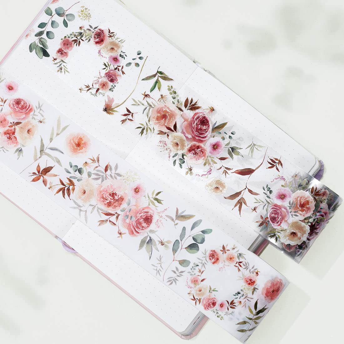 WT Fall Flowers Wide PET Tape, Single Roll, Original Designs, Floral Decorative Tape, Craft Clear Tape, Bujo Planner Supplies, Watercolor Flower Tape, DIY Transparent Tape