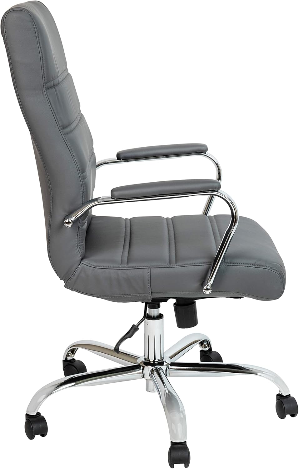 Flash Furniture Whitney High-Back Swivel LeatherSoft Desk Chair with Padded Seat and Armrests, Adjustable Height Padded Office Chair, Gray/Chrome