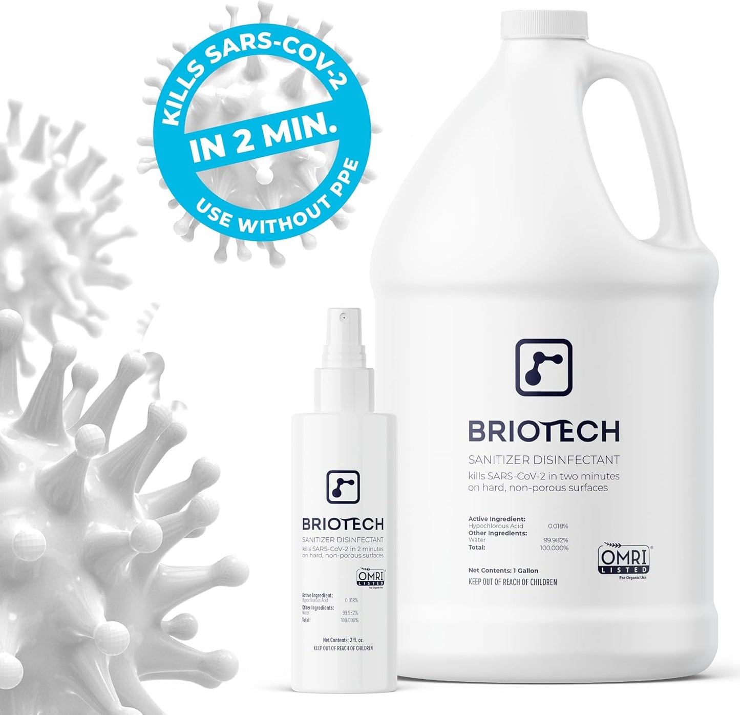 BRIOTECH Sanitizer Disinfectant Hypochlorous Spray, Kill 99.99% of Viruses & Bacteria, Control Mold, Eliminate Odor, Gentle for Nursery & Play Rooms, Food Contact Surface Sanitizer, 32 fl oz (4 Pack)