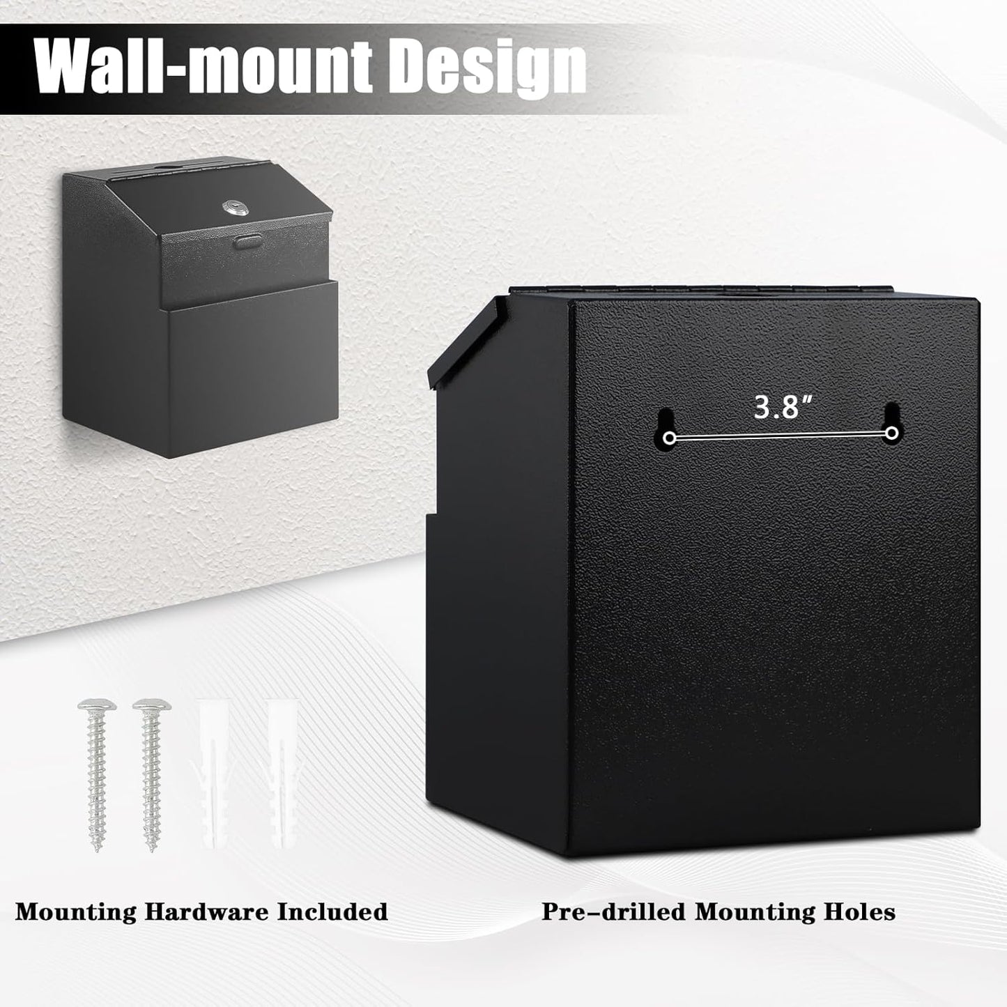 KYODOLED Suggestion Box with Lock and 50 Free Suggestion Cards, Metal Wall Mounted Ballot, Donation and Collection Key Drop Box with Slot & 2 Keys, 8H x 5.7W x 7L Inch, Black