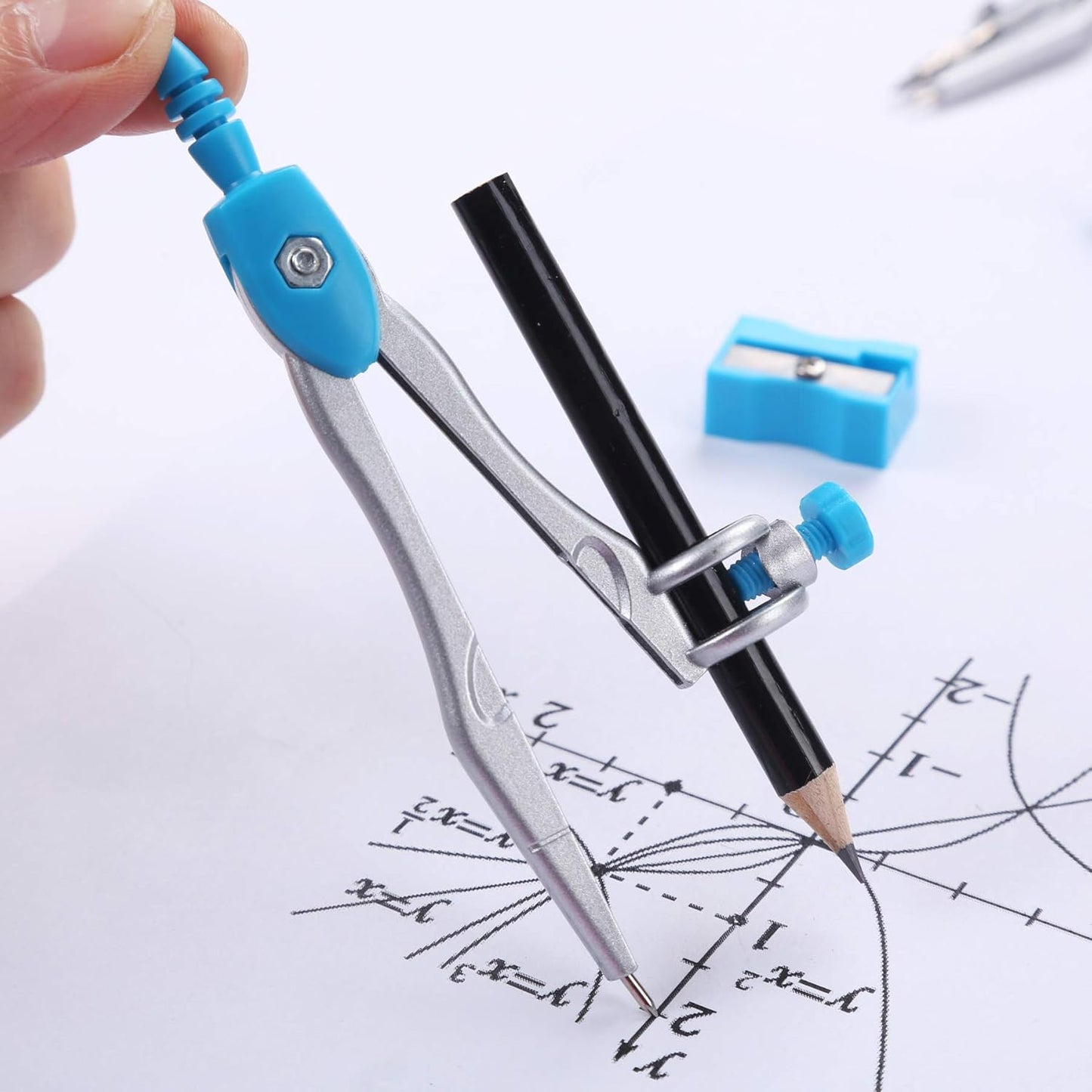 Math Geometry Kit Sets 10 Piece Student Supplies with Shatterproof Storage Box,Includes Rulers,Protractor,Compass,Eraser,Pencil Sharpener,Lead Refills,Pencil,for Drafting and Drawings(Blue)