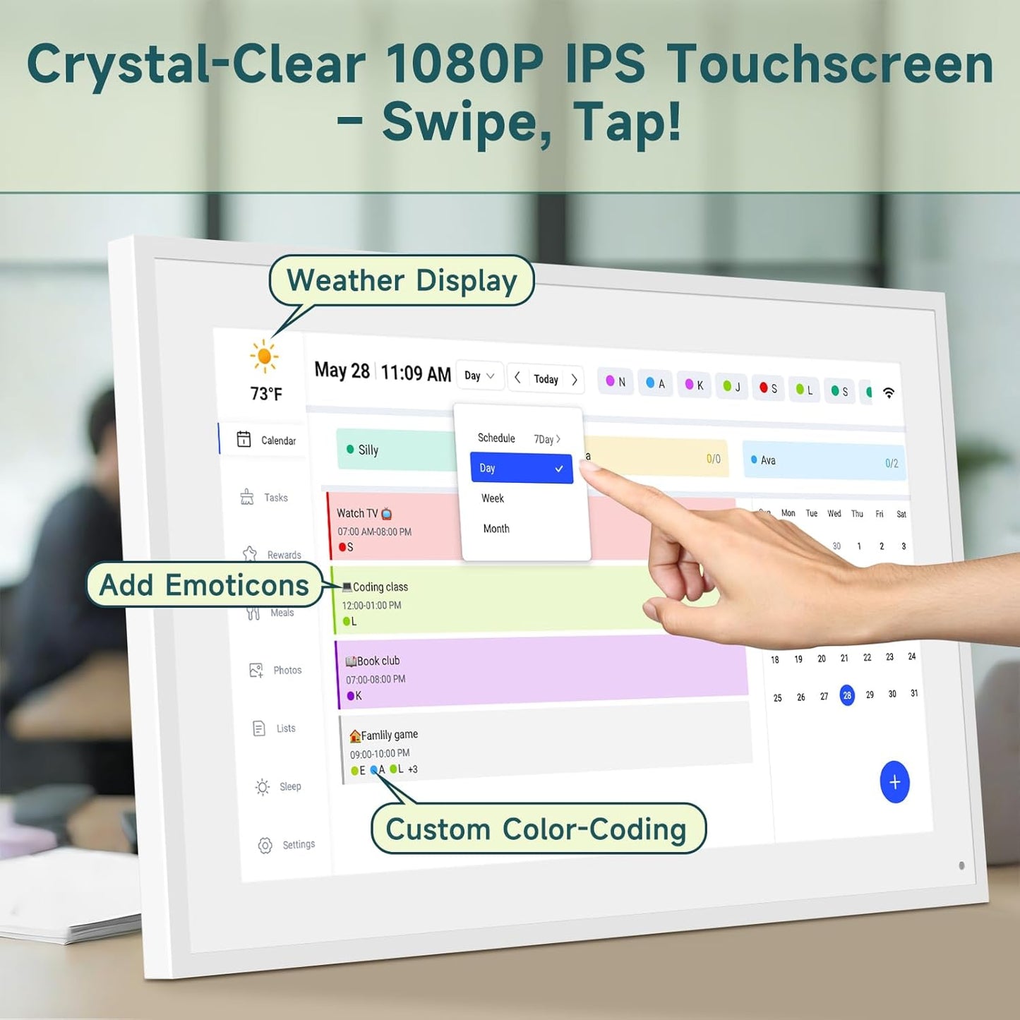 21.5 Inch Smart Digital Calendar – Electronic Chore Chart & Planner with 1920x1080P IPS Touchscreen, Weekly/Monthly Family Organizer for Wall or Desk, White 2025 New Version