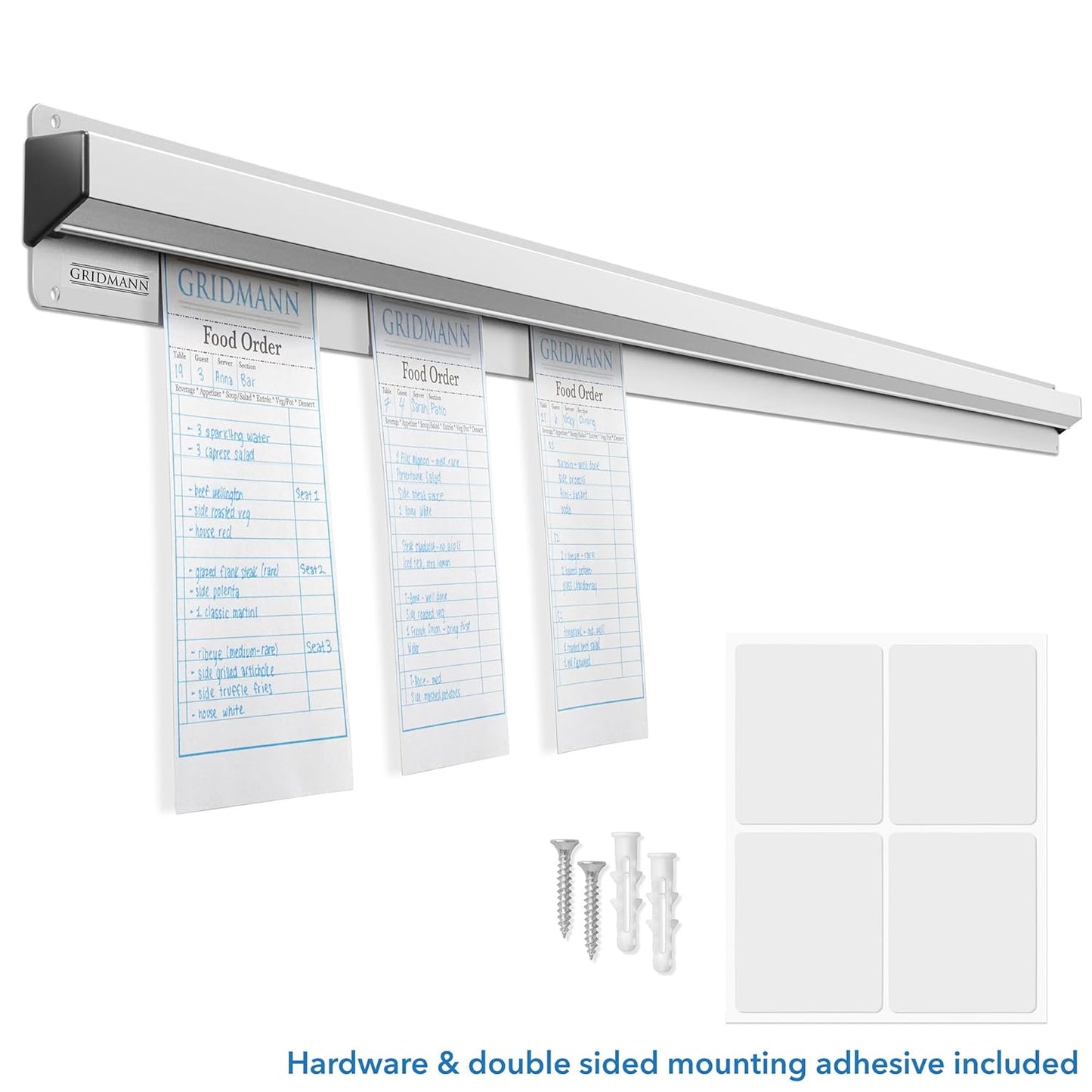 GRIDMANN 60-inch Slide Check Rack, Aluminum Restaurant Ticket Holder for Commercial Kitchen Food Orders