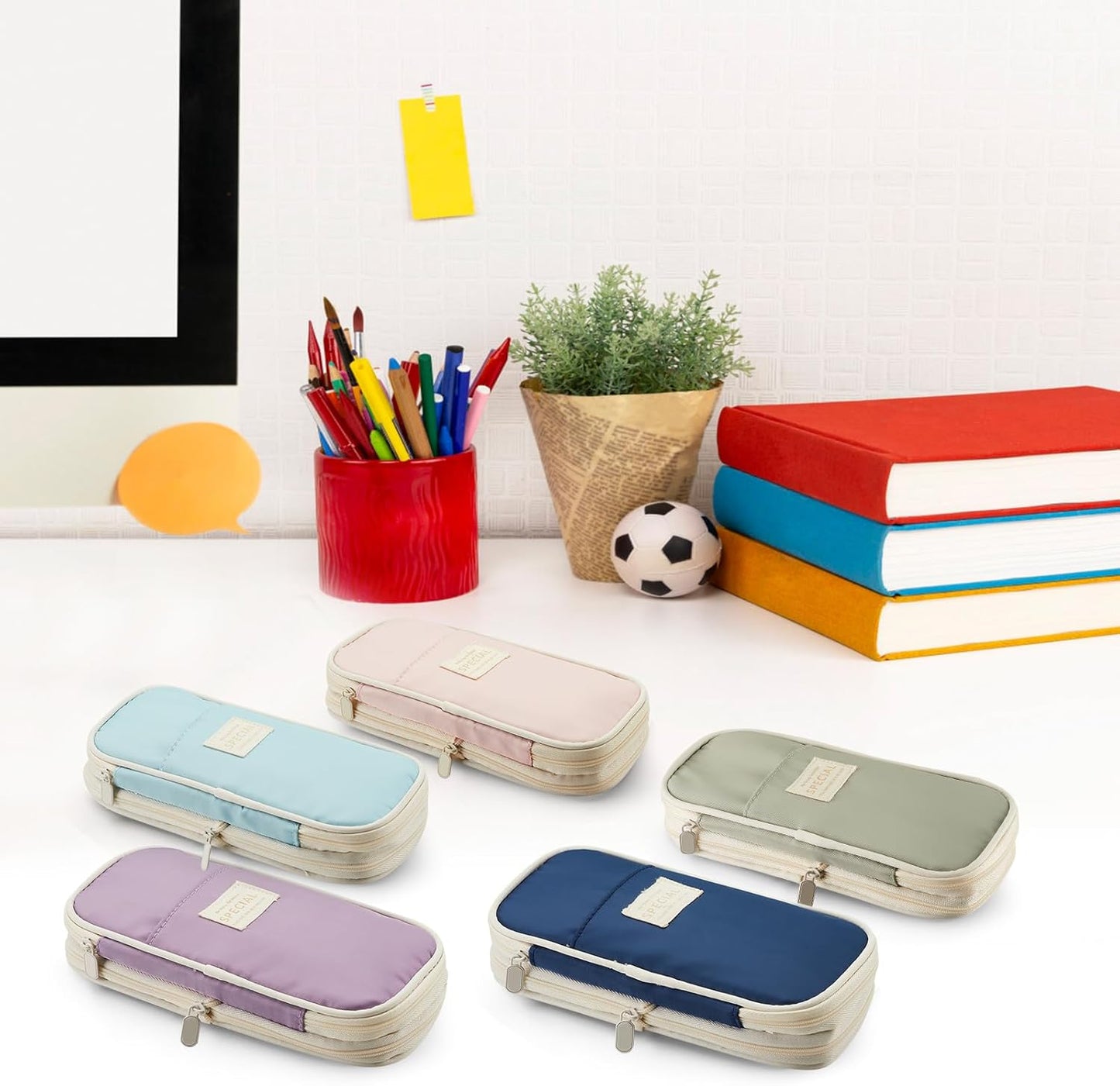 Sonuimy Large Capacity Pencil Case Pouch, Cute Aesthetic Big Capacity Zipper Pencil Cases Pen Portable Office Stationery Makeup Bag, Desk Organizer for College Adults Women Men- Green