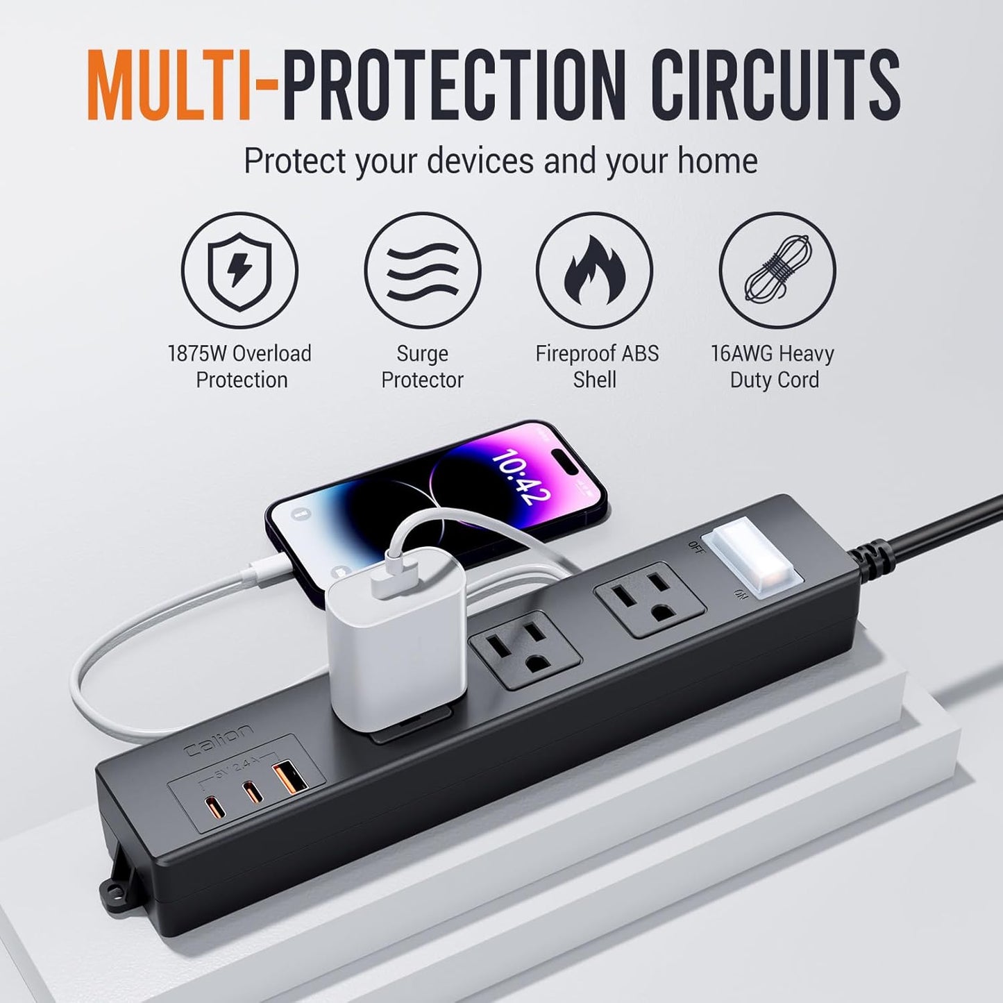 Outdoor Power Strip Weatherproof,6.6 FT Outdoor Extension Cord with USB Ports, Overload Protection and Shockproof,Waterproof Surge Protector Wall Mountable for Home Outside,SJT-UL Listed