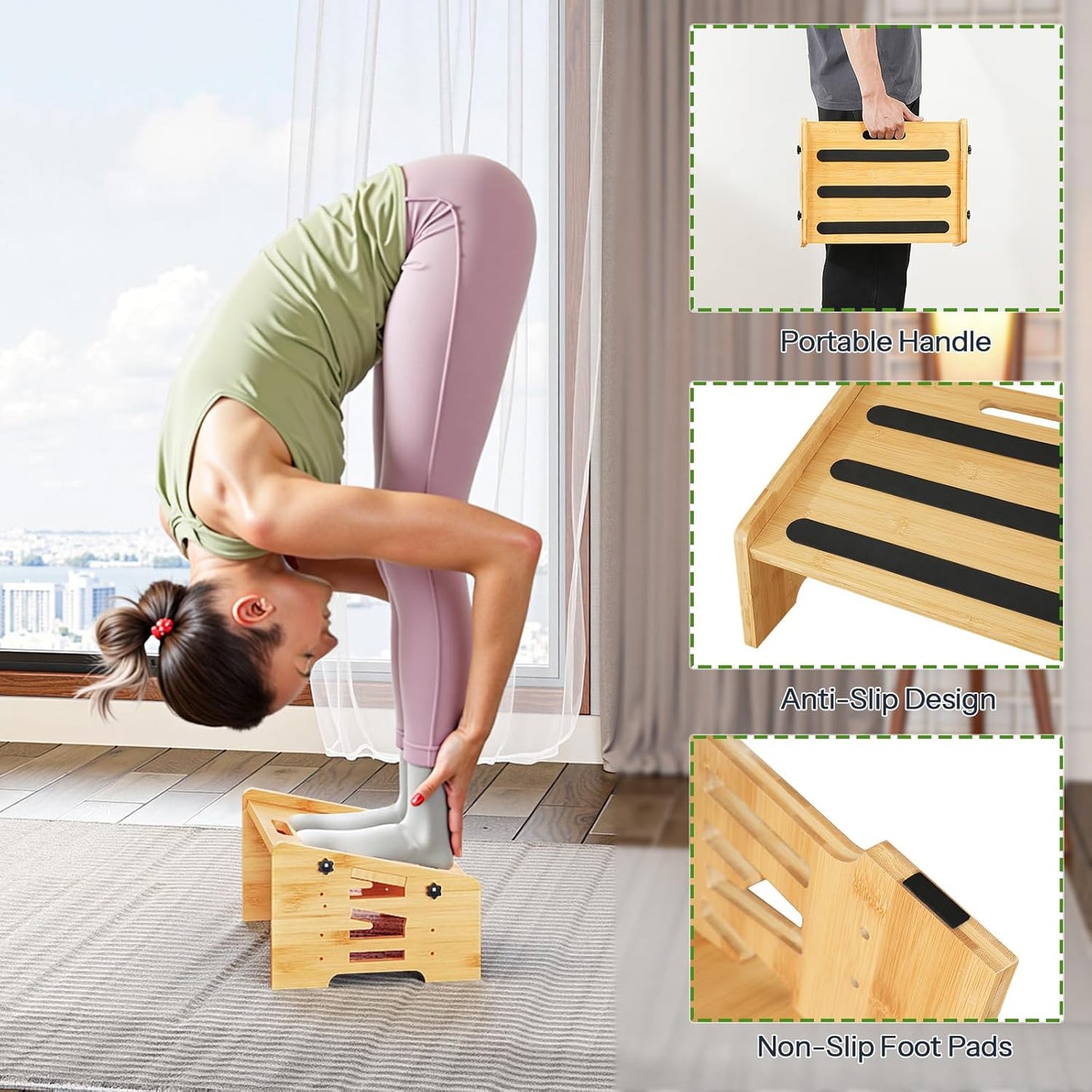 HOOBRO Bamboo Foot Rest, Adjustable Under Desk Footrest with 5 Height Options & Angles, Non-Slip Ergonomic Foot Rest for Under Desk at Work for Improved Posture, for Home & Office, Natural YL01FP01
