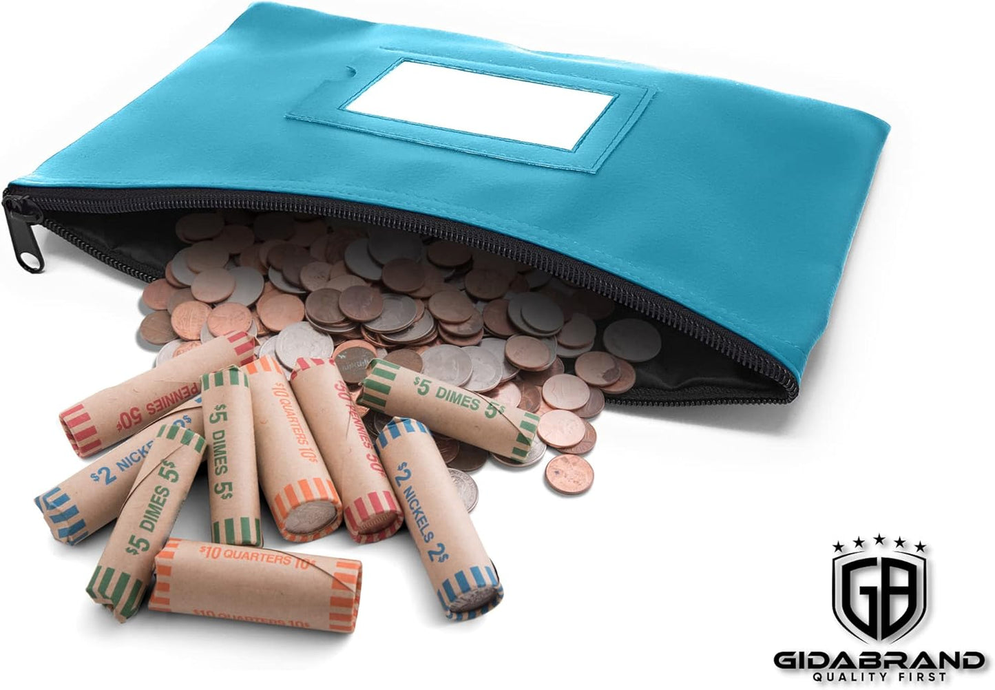 Money Bank Deposit Bag with Zipper | 11x6 inch | Light Blue | Durable Leatherette Money Cash Coin Check Wallet Pouch for Men & Women with Framed ID Window and Blank Card | by GIDABRAND (7)