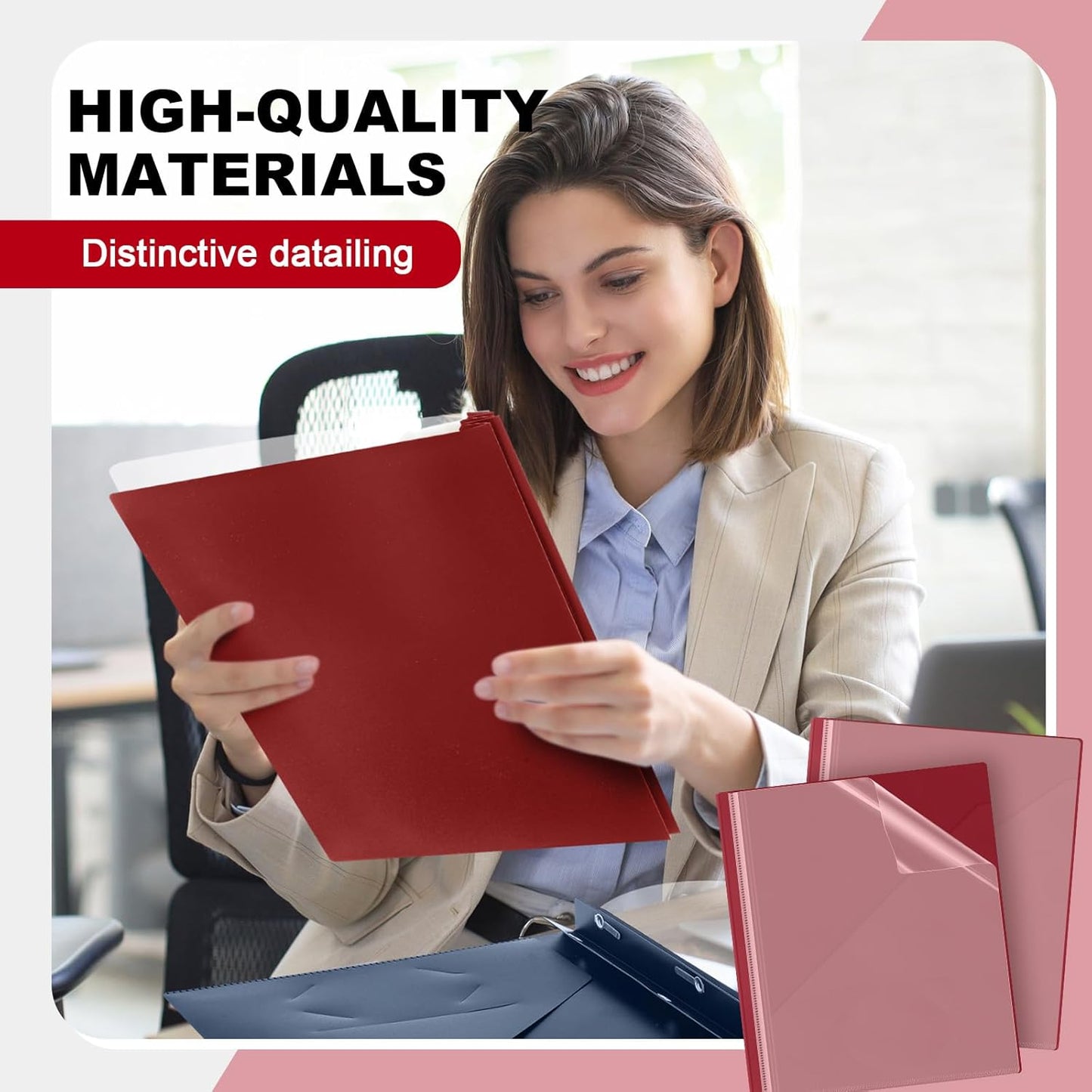 Teling 48 Pack Clear Front Report Covers with 3 Prongs Fasteners, 11.42 x 9.45 Inch Plastic Presentation Folders Bulk, 90 Sheet Capacity, Book File Covers for Office School Business, Red