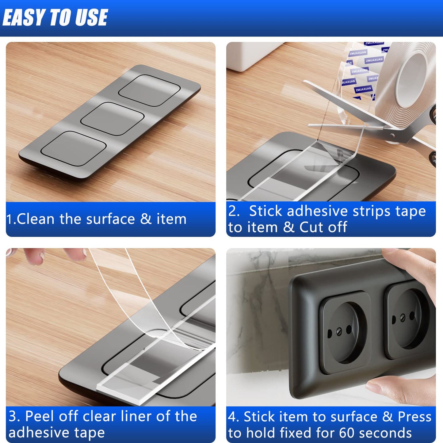 Clear Double Sided Adhesive Mounting Tape Heavy Duty Removable,Strong Picture Hanging Strips Wall Hangers,Sticky Tack Gel Putty Glue for Poster,Photo,Mirror,Carpet(9.85 Ft-3 Pack)