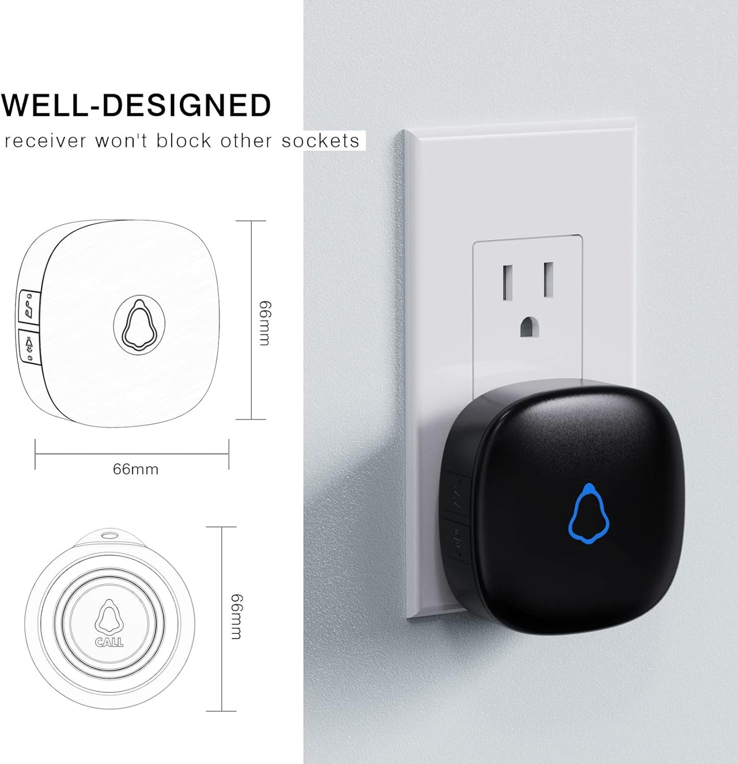 Caregiver Pager, Wireless Call Button for Seniors/Elderly at Home, 2 SOS Buttons + 1 Receiver Medical Life Alert System, Emergency Panic Call Bell, Nurse Calling & Patient Assistance Alarm