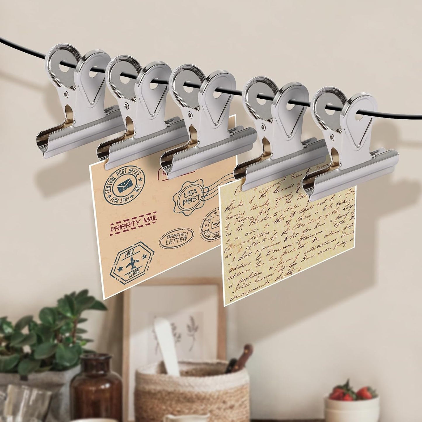 SIAMESE Bulldog Clips, 4 Pcs Binder Clips for Office & Kitchen, Multi-Purpose Binder and Food Bag Clamps for Sealing, Storage, Hanging (Silver)
