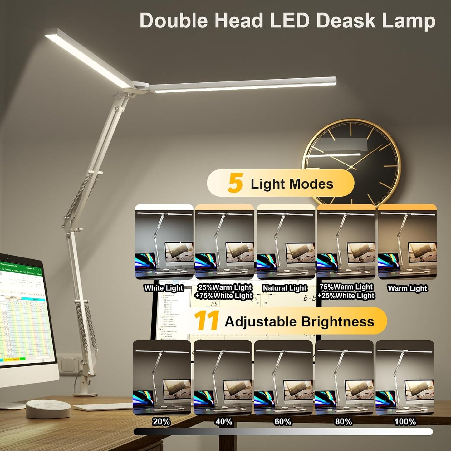 SKYLEO Led Desk Lamp for Home Office - 2400LM Ultra Bright Desk Light -Eye Caring Desk Lamp with Clamp - Adjustable Office Lamp with Remote Control- Easy Installation - 24W White