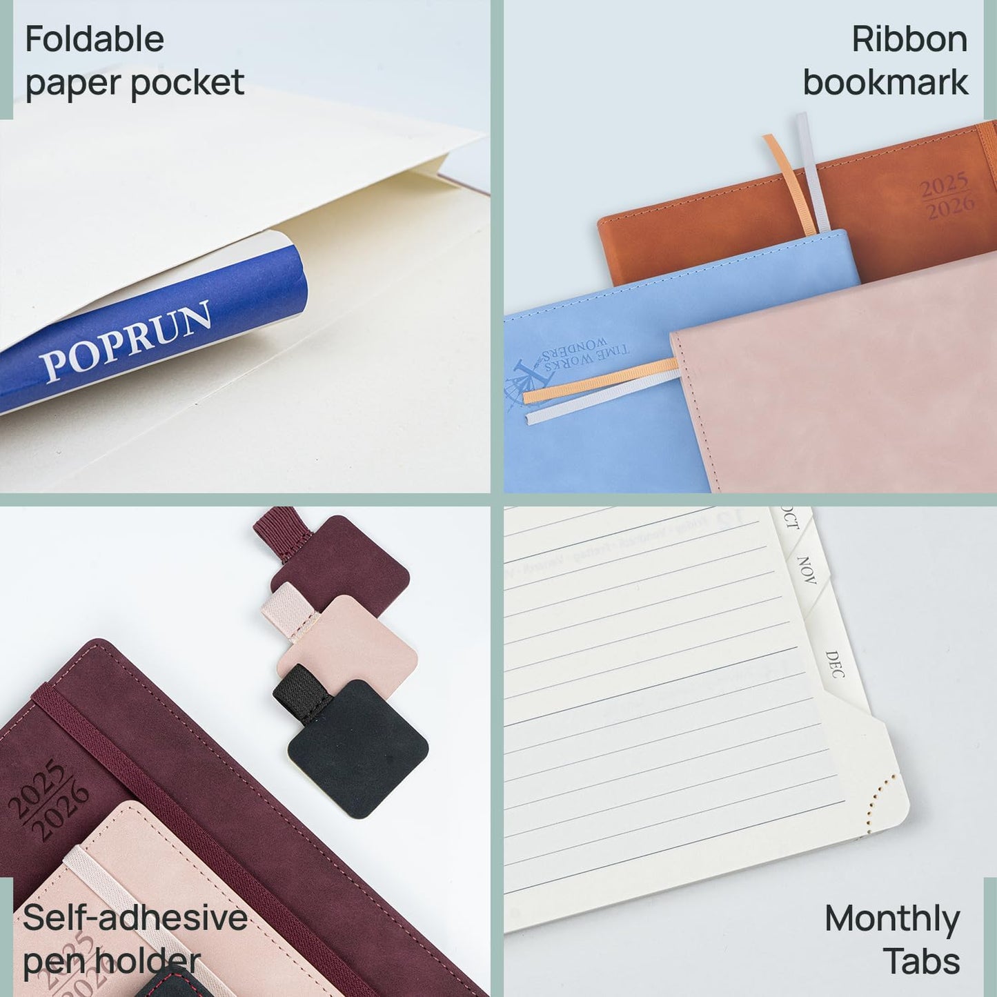 POPRUN Planner 2025-2026 Weekly Notebook (Large 8.5''x 10.5'') Academic Calendar (JUL.25 - JUN.26) Appointment Book with Monthly Tabs, Leather Soft Cover, Inner Pocket, 100 GSM - Royal Blue