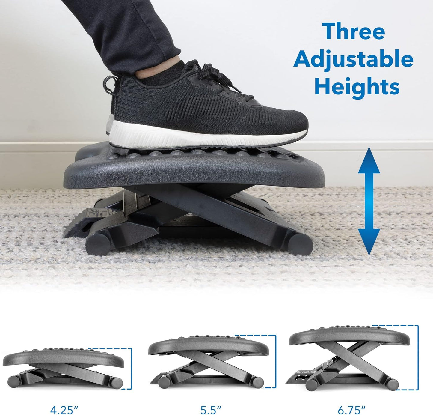 Mount-It! Ergonomic Under Desk Footrest | Massaging Foot Rest Support | Tilting Footrest with 3-Level Height Adjustment | Under Chair Office Footrest