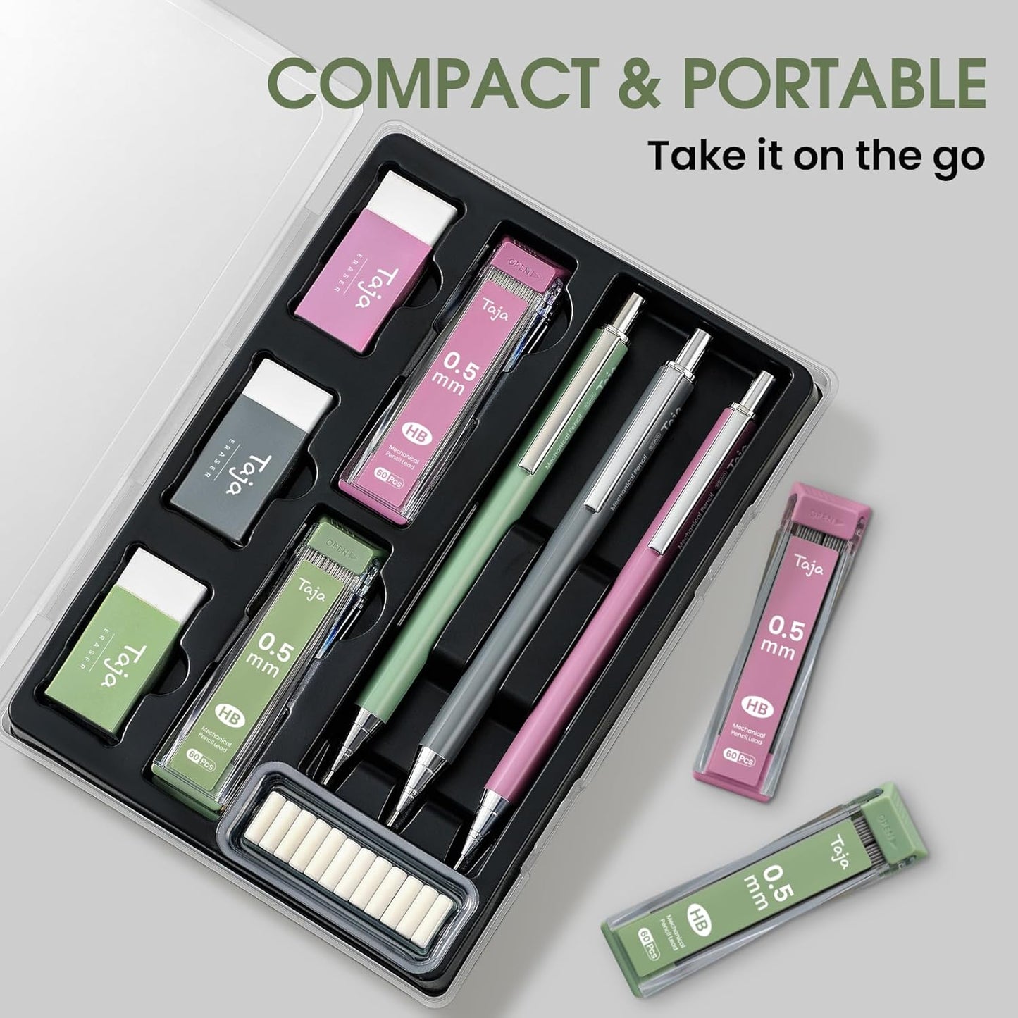Aesthetic 0.5mm Mechanical Pencil Set with Case – 3 Vintage Mechanical Pencils, 4 Tubes HB #2 Lead Refills, 3 Erasers & 12 Eraser Refills, Cute Pencil Kit for Back to School Stationery Supplies