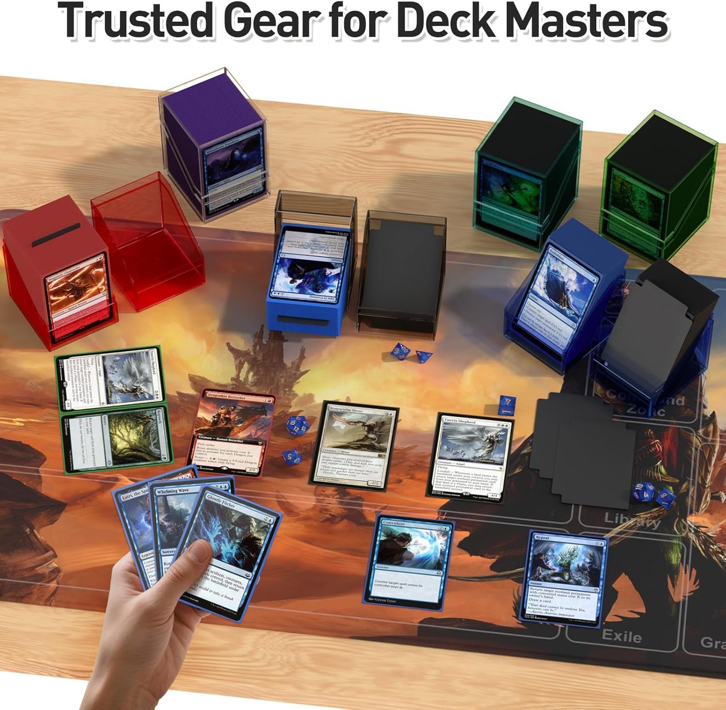 Mlikero Card Deck Cases, Acrylic Commander Deck Box Holding 100+ Sleeved Cards with Dividers, Clear Card Storage Box Fit for MTG, TCG, Sports Cards (Mint Blue)