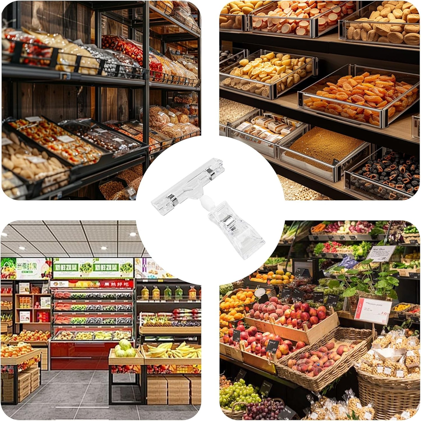 60PCS Plastic Sign Holder Clips, Rotatable Price Signs Double Display Clips, Retail Cards Clips for Merchandise/Retailers