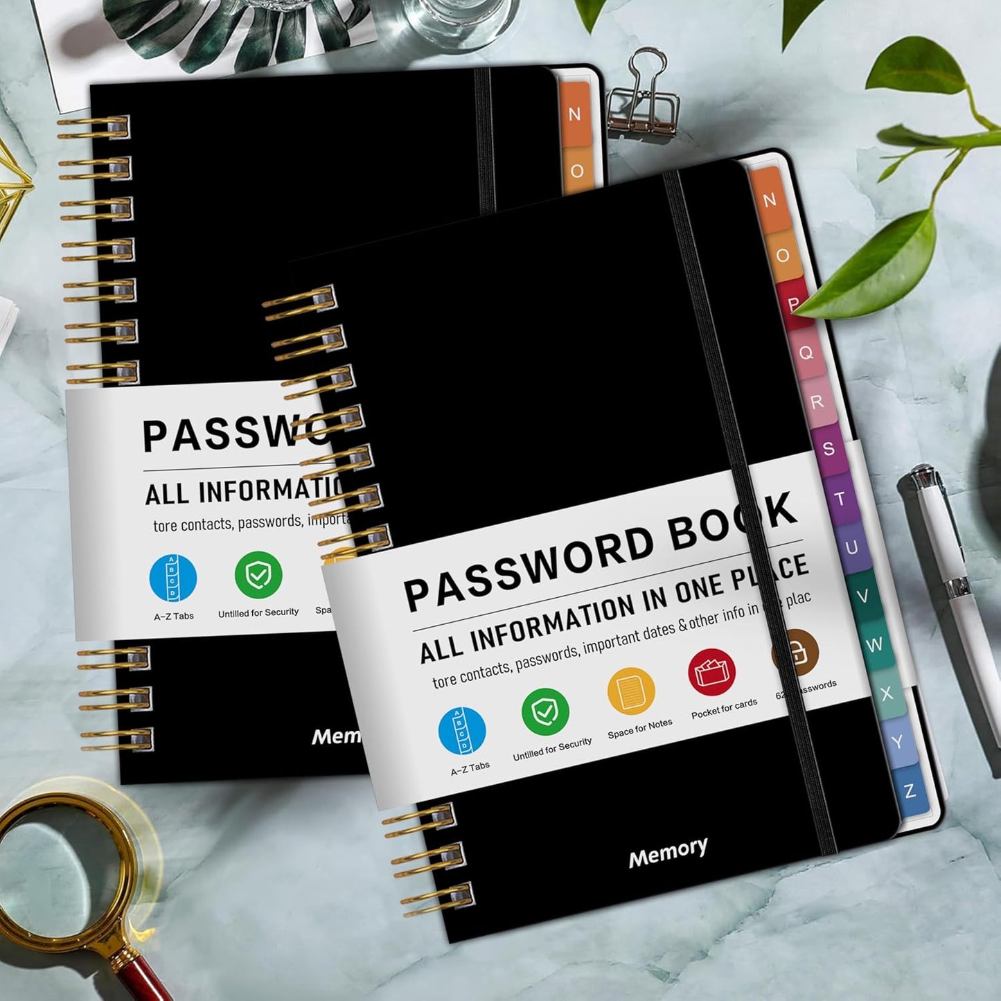 Spiral Password Book with Alphabetical Tabs - 5.8" X 8.2" Small Password Keeper Book with Inner Pocket for Seniors , Large Print, Hardcover, 450 Logins – Internet Password Organizer Notebook for Home & Office Use
