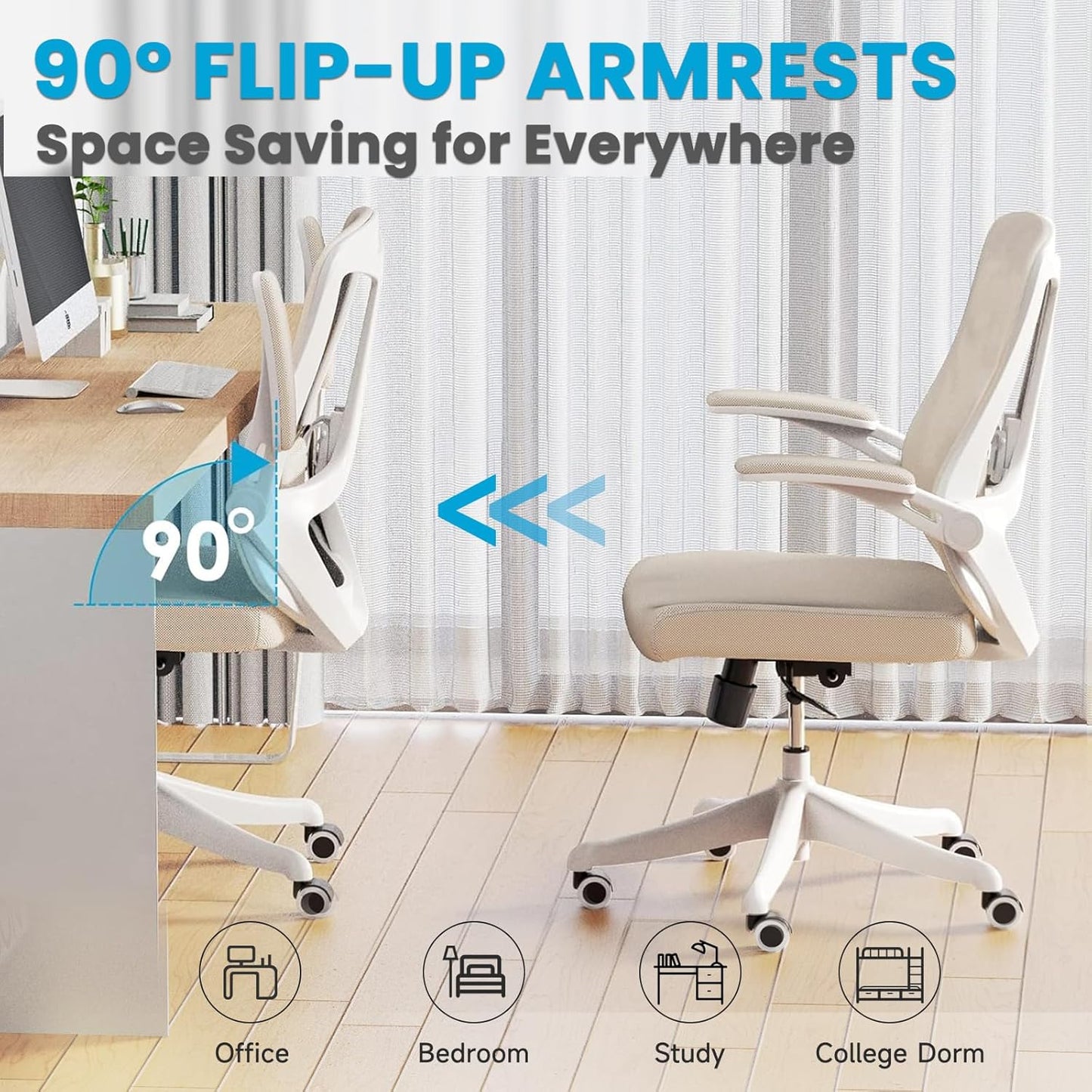 Mesh Office Computer Desk Managerial Executive Chair, Ergonomic High Back Comfy Swivel Gaming Home Chairs with Wheels, Comfortable Lumbar Support, Comfy Arms for Study,Home,Bedroom(Khaki)