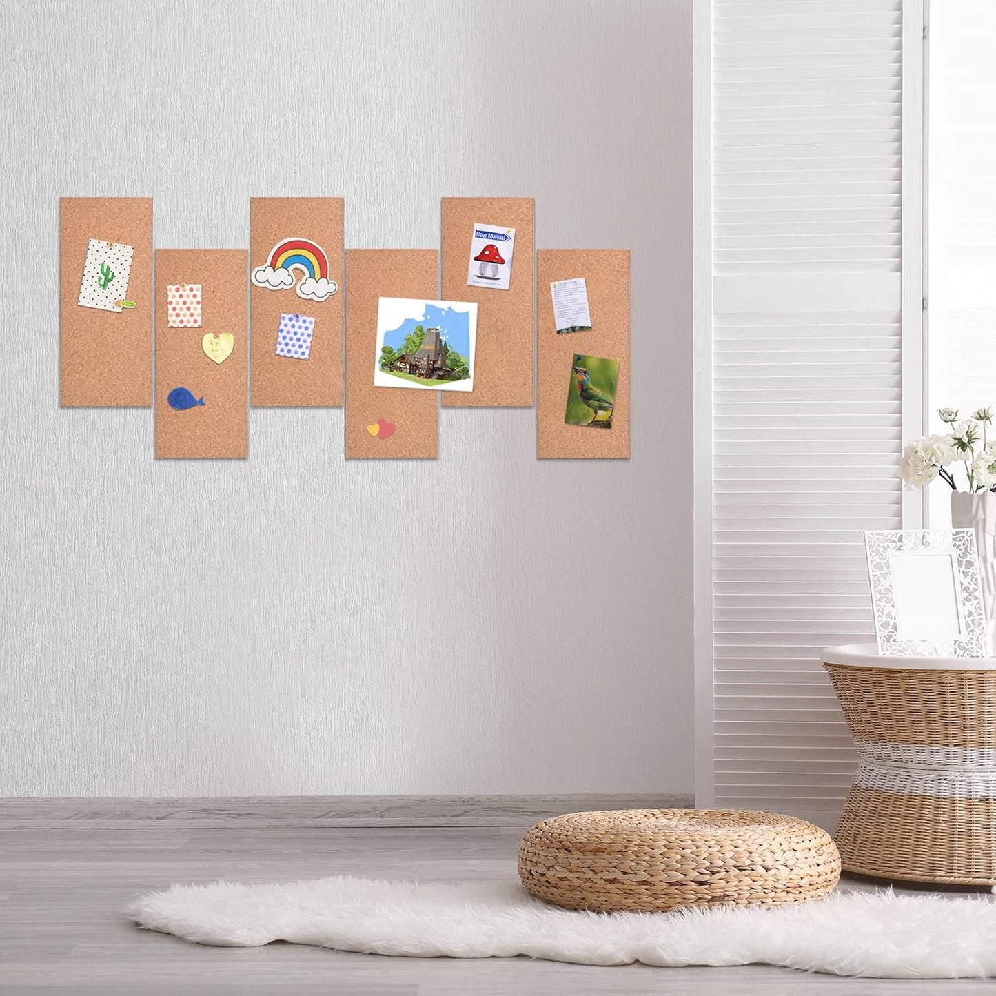 9 Pack Cork Bulletin Board 17"x8" - 1/2" Thick Cork Board Tiles,Self-Adhesive Frameless Cork Tiles Wall Decor with 50 PCS Pushpins for DIY, Office, School and Home Decor